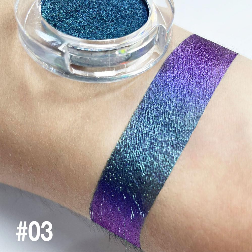 evpct Teal Sapphire Blue Dark Purple Chameleon Single Eye Shadow Palette Makeup for Older Women, Metallic Duochrome Chrome Multichrome Gothic festival Eyeshadow Palette, Face Loose Glitter Eyeshadow