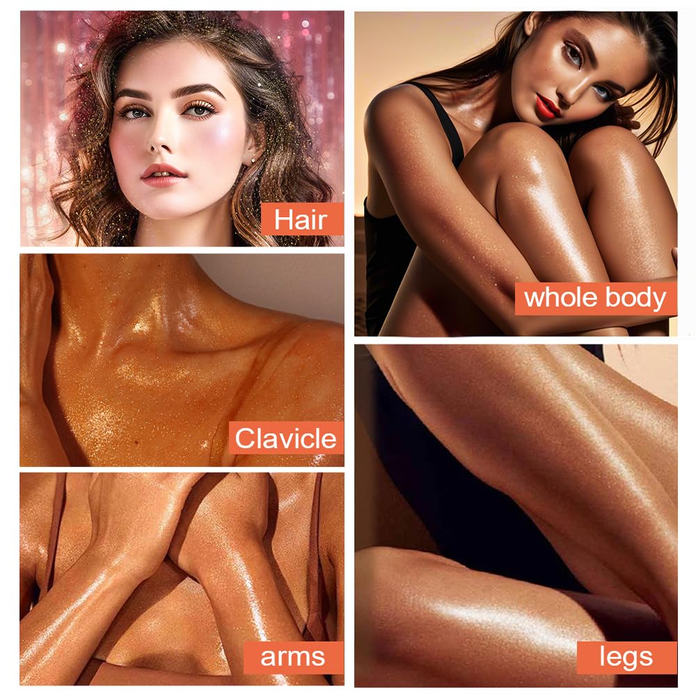 Glitter Body Highlighter Powder Body Shimmer Sparkle Face Brightening Highlighter Powder for Face Eyes Body Glow Makeup With sponge head(02#)