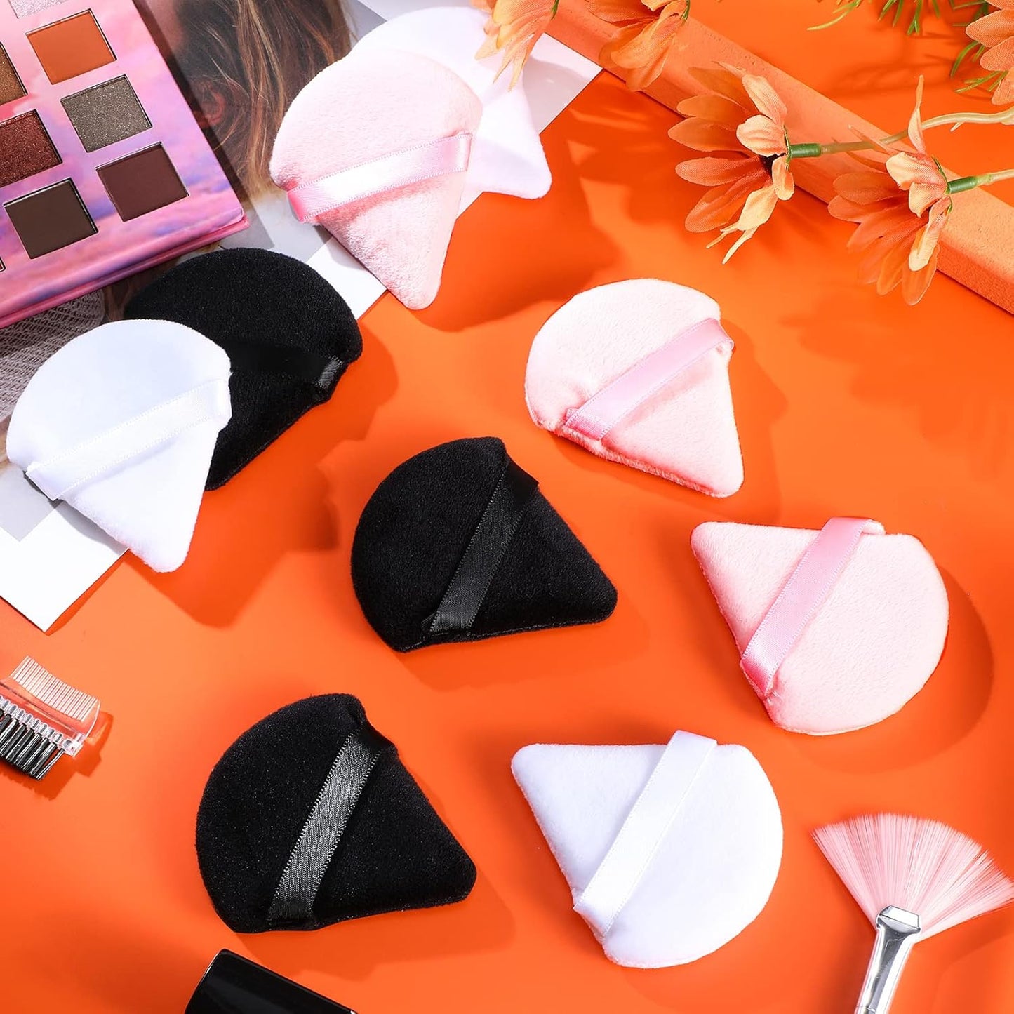 Meanplan 100 Pcs Powder Puff Face Soft Makeup Sponge Triangle Powder Puffs for Loose Velour Cosmetic Foundation Wet Dry Sponge Makeup Tools(Black, White, Pink)