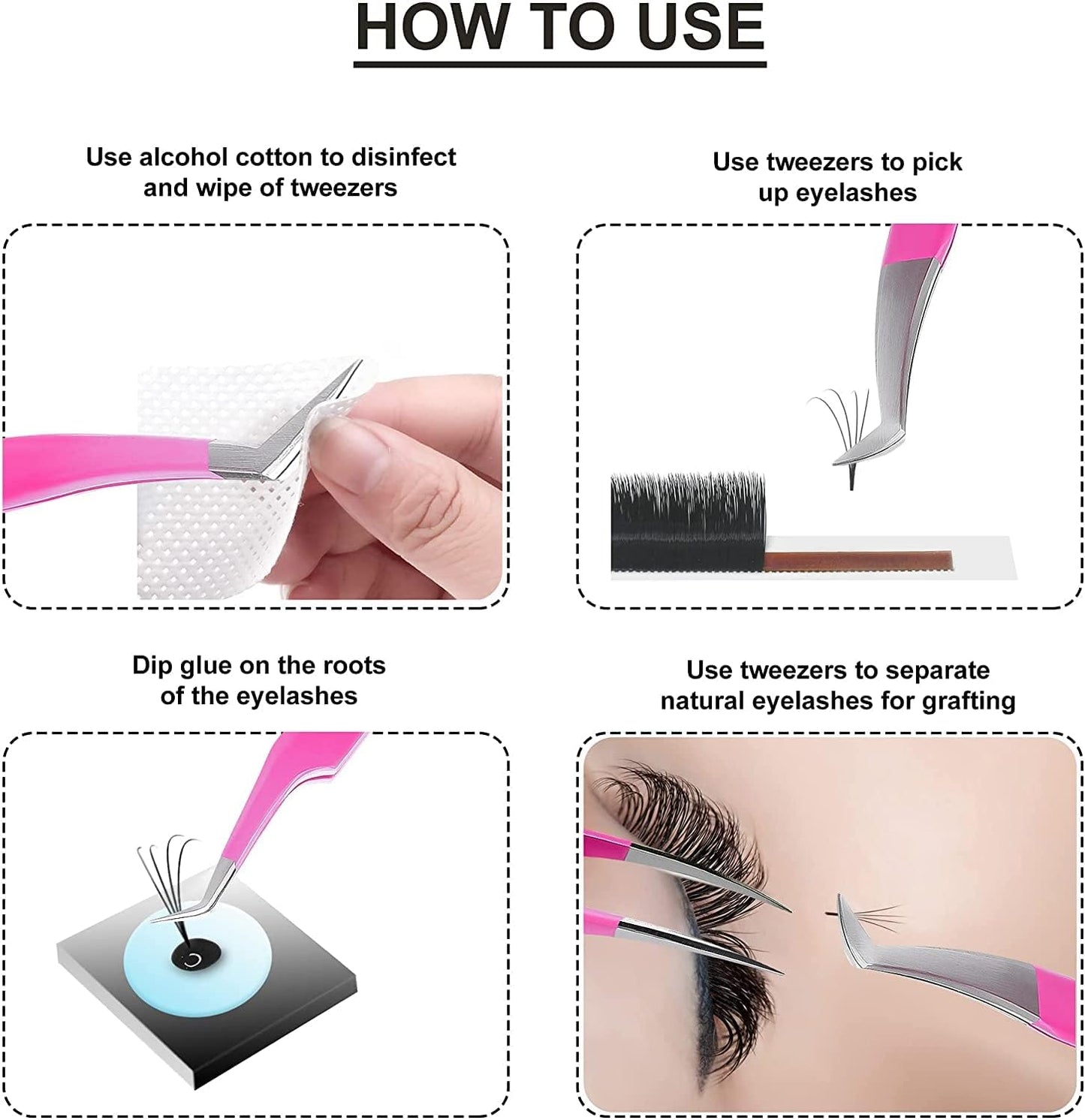 SIVOTE Eyelash Extension Tweezers for Classic & Volume Lashes, 5-Pack, Pink