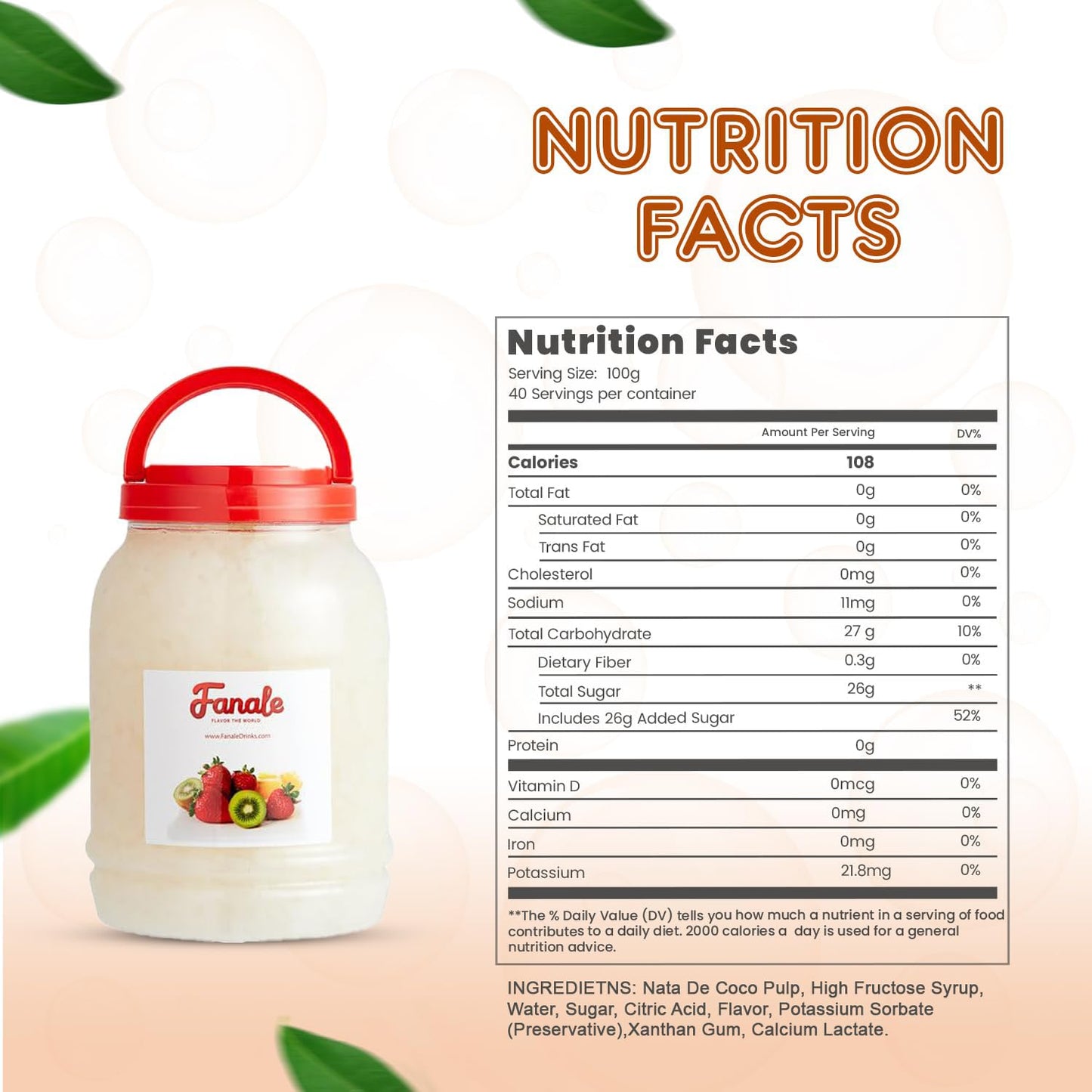 Fanale Coconut Jelly Topping nata de coco for Bubble Tea 8.3 lb | Lychee Jelly | for Boba Tea, Smoothies, Slushes, Desserts | 8.3lb | JEL005