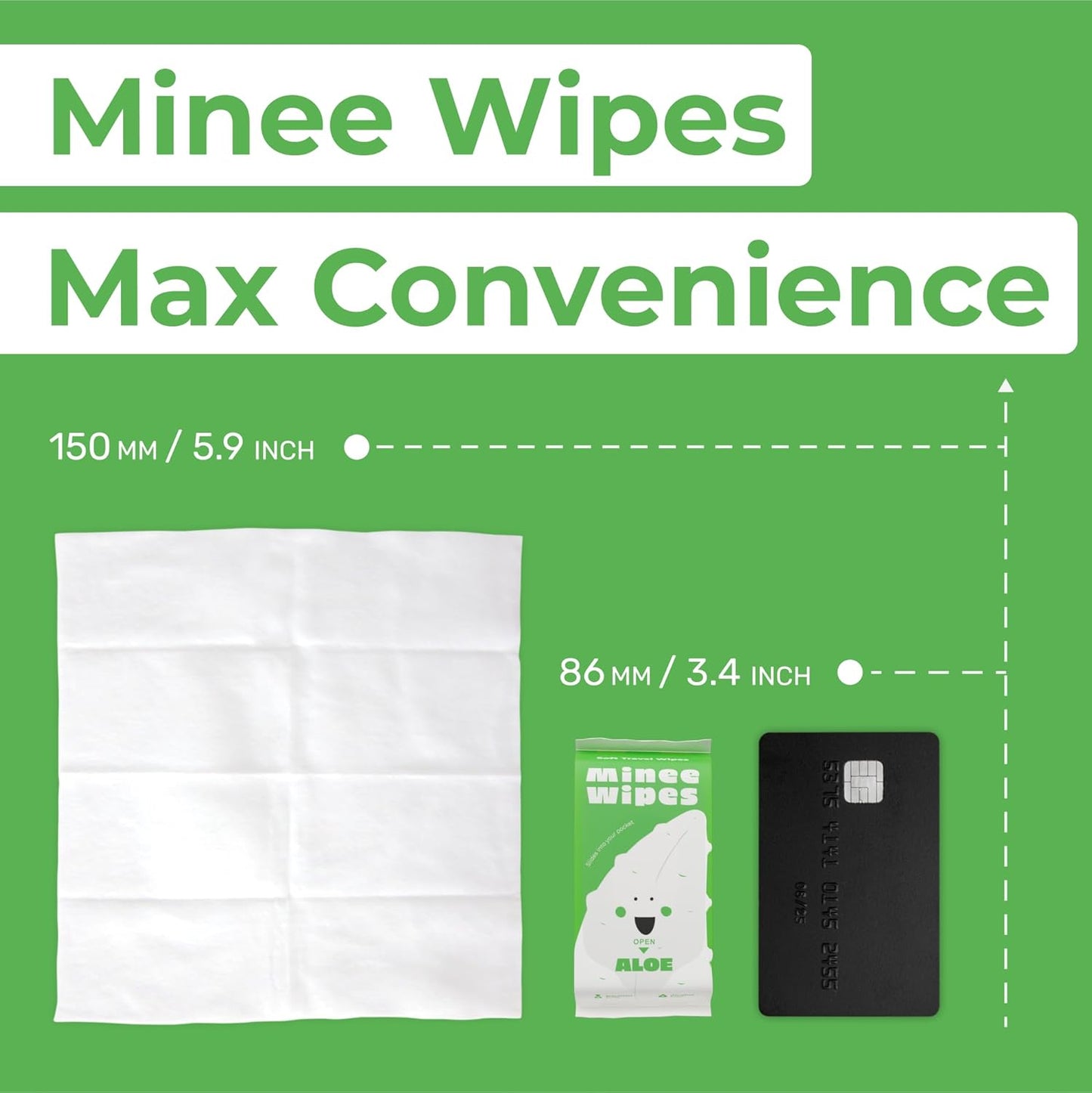 Impossibly Compact Travel Wipes with Fragrance - Skin-Friendly, Hypoallergenic & Scented Wet Wipes for Adults, Kids & Baby Care (60 Wipes Total, Aloe Vera)