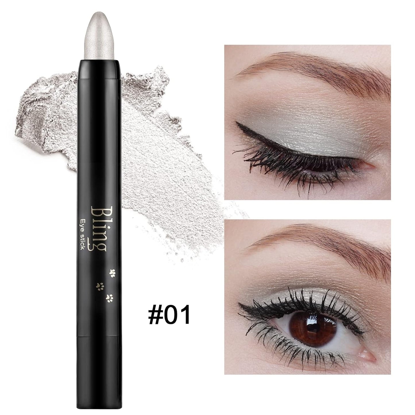 Boobeen Eyeshadow Pencil Crayon Waterproof Stick Shimmer Cream Pen - Create Glitter Eye Makeup, Easy to Use (01#)