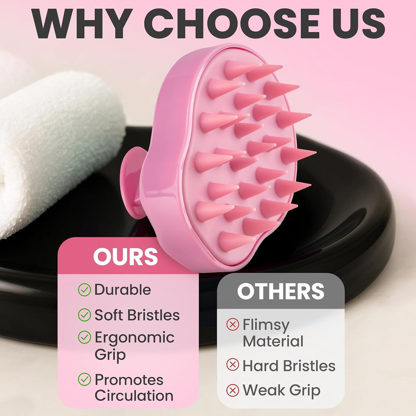 RELAXXO Scalp Massager Hair Growth – Exfoliator & Hair Scrubber for Scalp, Soft Bristles for Dandruff & Soothing Comfort, Shampoo Brush, Wet & Dry Use, Pink