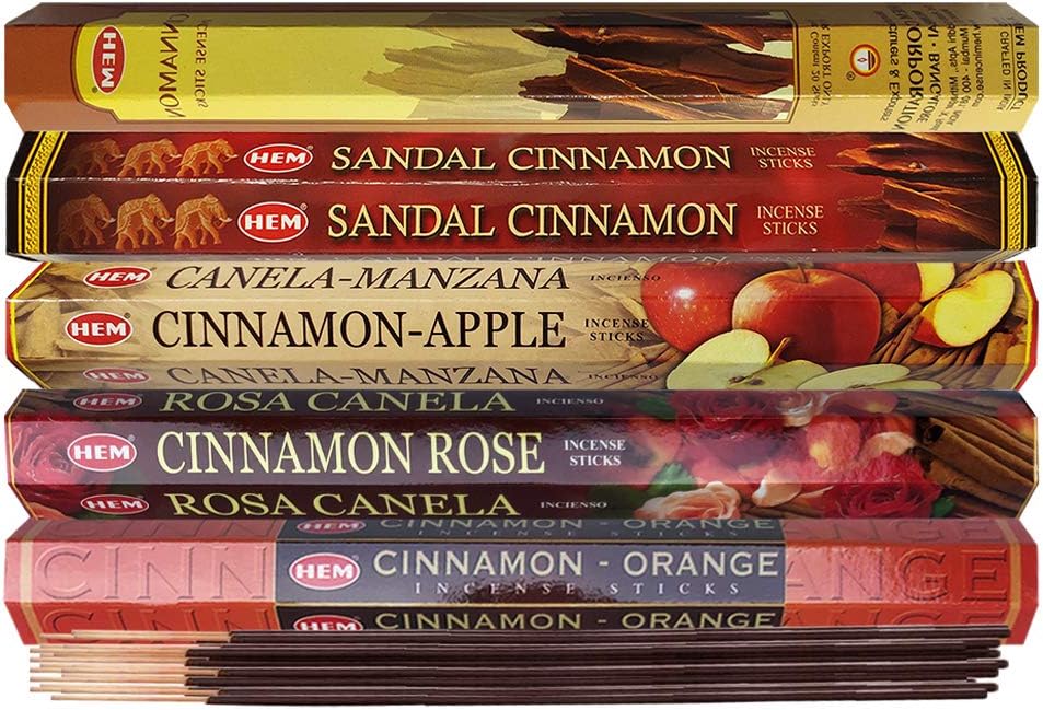 Hem Incense Sticks Variety Pack #8 and Incense Stick Holder Bundle with 5 Cinnamon Based Fragrances