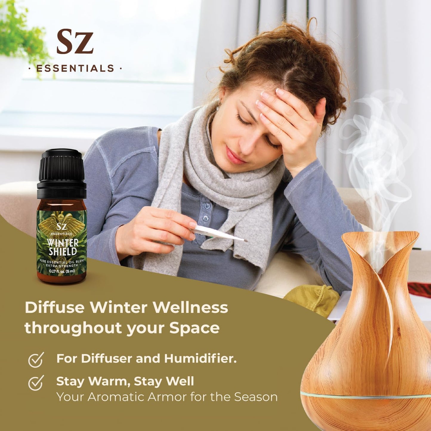 Winter Shield Essential Oil Blend for Diffuser and Humidifier - Extra Strength Protective Seasonal Defense - 100% Pure, Natural & Undiluted - Therapeutic Grade & Vegan - 0.17 oz (5ml)