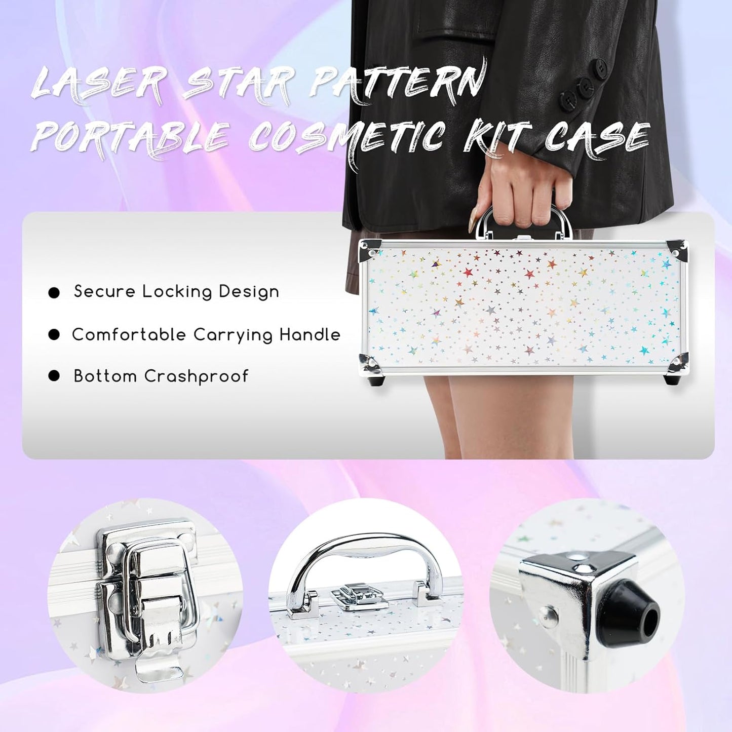 Color Nymph Beginners Makeup Kit With Train Case For Teenagers Girls, Full Starter Cosmetics Set Included 32 Colors Eyeshadow, Glitter Cream, Blush, Highlighter, Lip Gloss and Brush (White)