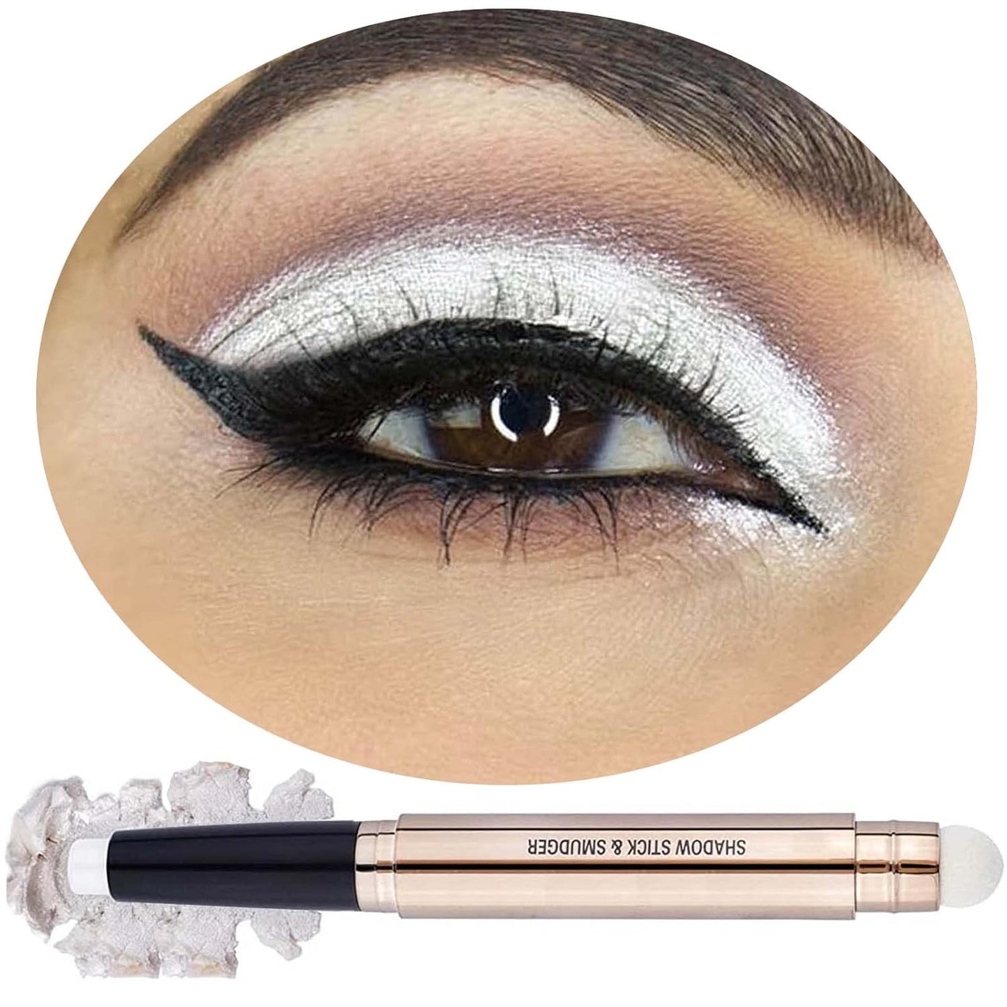 White Eyeshadow Stick Makeup,Cream Shimmer Smooth Glitter Eye Shadow Pencil Base Primer Palette, Waterproof Long Lasting EyeShadow Pen White Liner, Highlighter Stick Dimensional Eyes Look 01