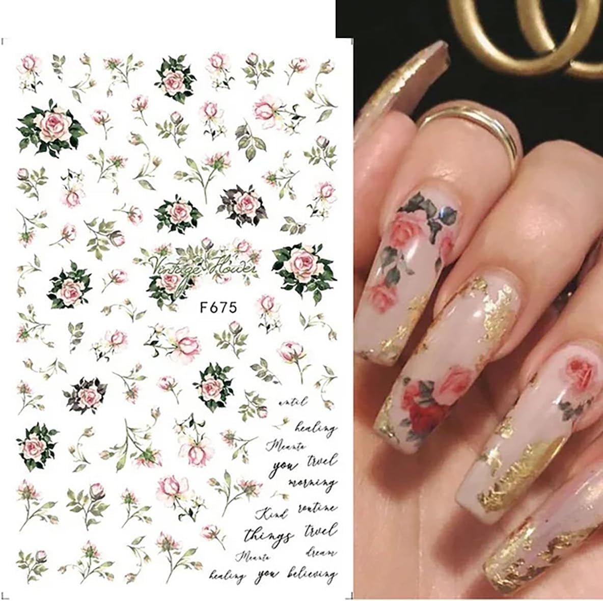 Flowers Nail Art Stickers Decals 10 Sheets 3D Self Adhesive Flower Nail Design Stickers Spring Summer Blossom Flowers Floral Nail Decals for Women DIY Manicure Flowers Nail Stickers Decoration Supply