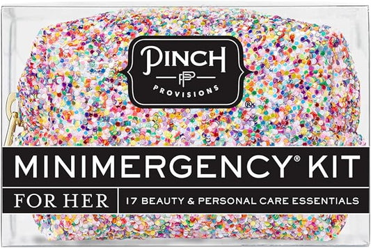 Pinch Provisions Funfetti Minimergency Kit, includes 17 Travel-Sized Cosmetic Essentials, Convenient for Purses, Emergency Beauty Accessories, Gifts for Holiday’s & Birthday’s