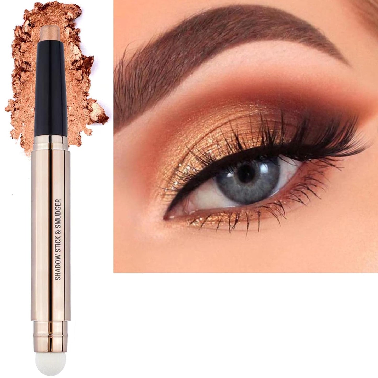 2 in 1 Cream Eyeshadow Stick, Shimmer Smooth Eyeshadow Pencil, Hypoallergenic Waterproof Long Lasting Eye Shadow Highlighter Stick Create High-Impact Multi-Dimensional Eyes Look(Champagne Shimmer #04)