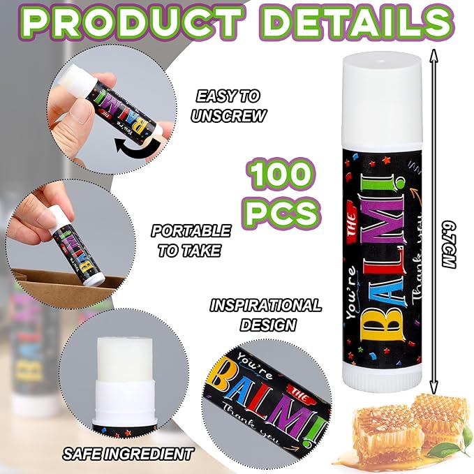 Dunzy 100 Pack Employee Appreciation Gifts Bulk Lip Balms Favors Bulk Small Thank You Gifts Team Appreciation Inspirational Gifts for Women Men Coworkers Staff Teachers Nurses Team