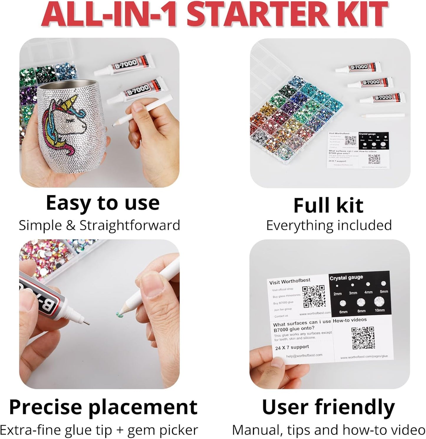 30000Pcs Resin Jelly Rhinestones Set for Crafting Bedazzling, Red ab Flatback Gems Jewels for Crafts Clothes Shoes Fabric Outfit Nails Makeup, Flat Back Crystal 2-6mm with b 7000 Glue