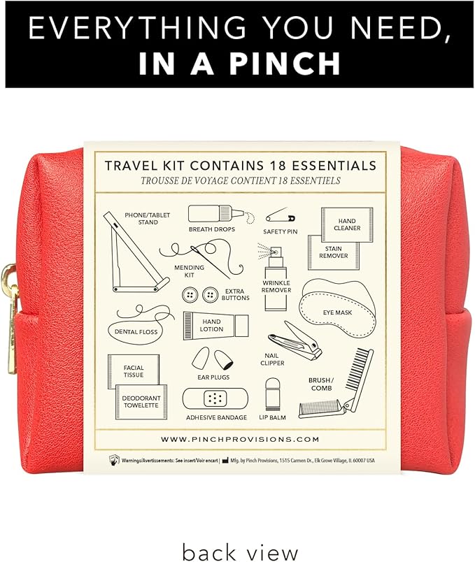 Pinch Provisions Travel Kit, includes 18 Must-Have Emergency Essential Items for Travelling, Ideal Road Trip or Airport Gift for Friends, Family & Peers, Portable Pouch