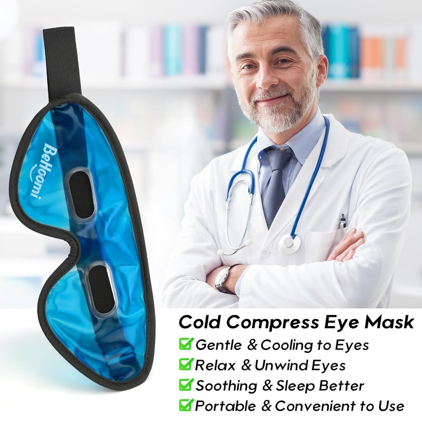 Cooling Eye Mask, Gel Eye Mask with Holes, Reusable Ice Mask, Cool Eye Ice Pack, Comfort Snug Fit, No Freeze, Cold Eye Compress for Home, Office, Relaxation, Morning Refreshment, Blue