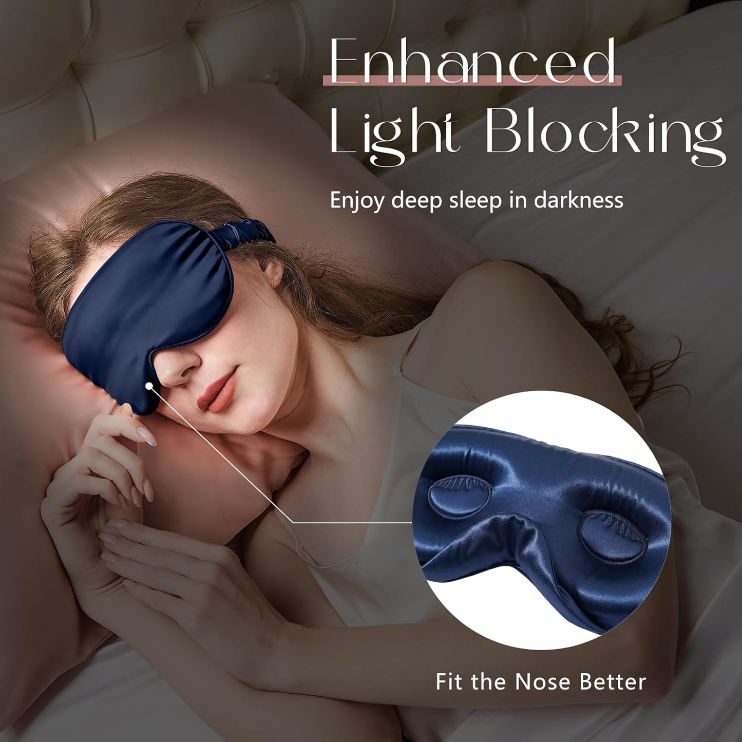ZIMASILK Adjustable 22 Momme 100% Mulberry Silk Sleep Mask, Upgraded 3D Contoured Cup Eye Mask for Sleeping, Super Soft & Breathable Blindfold, Blackout for Deep Sleeping (Navy Blue)