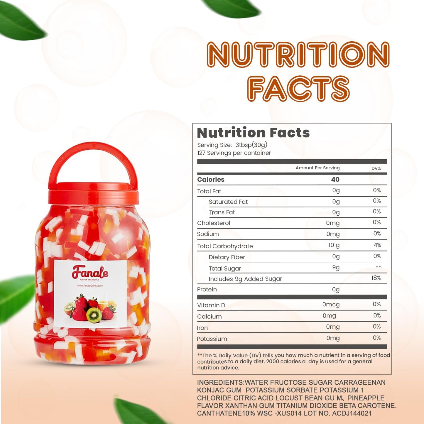 Fanale Coconut Jelly Topping nata de coco for Bubble Tea 8.3 lb | Rainbow Jelly | for Boba Tea, Smoothies, Slushes, Desserts | 8.3lb | JEL001