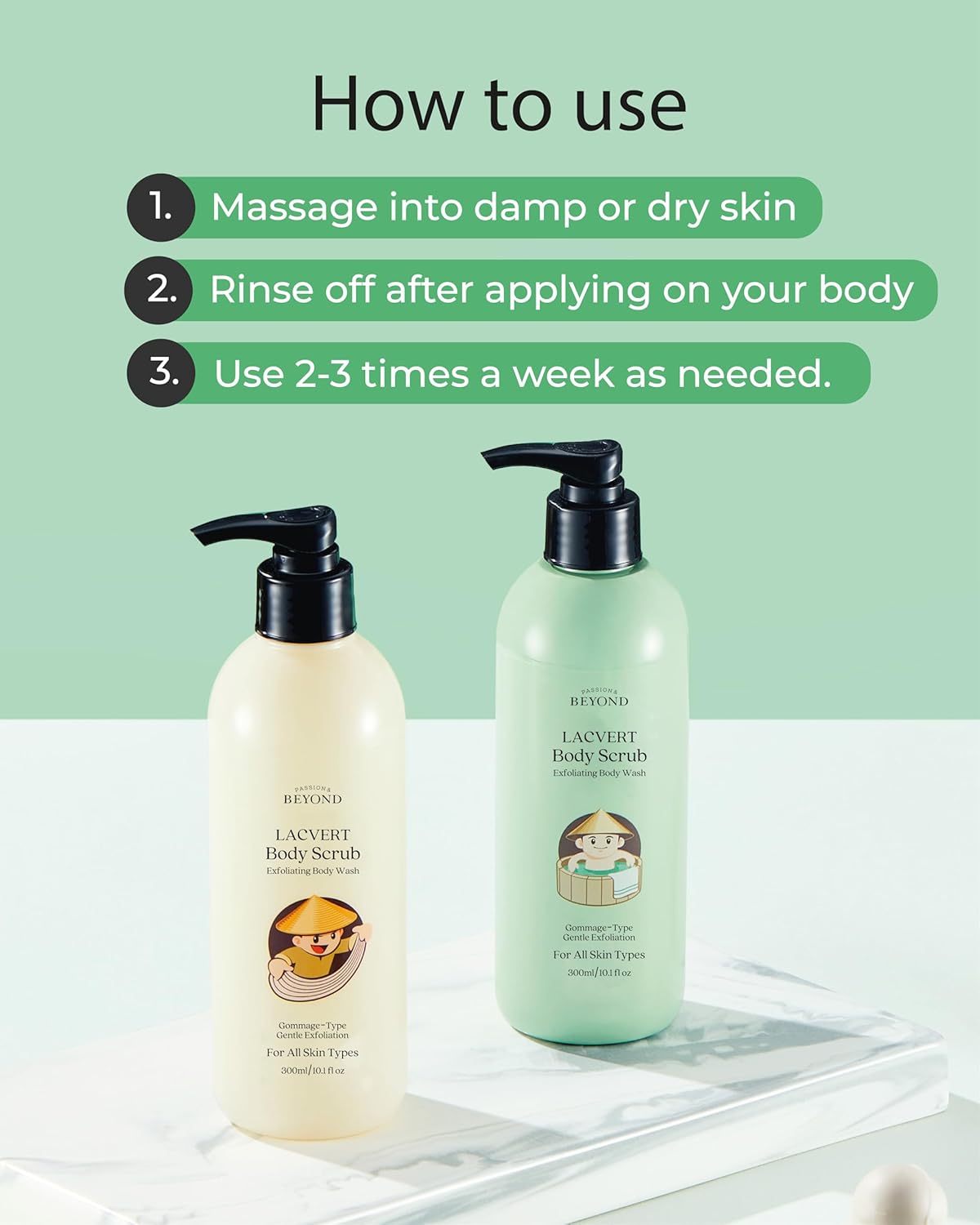 BEYOND Lacvert Body Scrub Peeling Gel (Green Tea, 10.1fl oz) - Body Wash & Shower Gel for Gentle Exfoliation & Home Spa. Korean Daily Skin Care. Gommage-Type for Smooth,