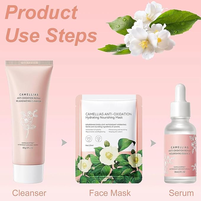 Camellia Extract Skin Care Sets, Skin Care Gift Set for Women Girls, Face Skin Care Routine Kit for Women, 5Pcs Skin Care Products Set with Cleanser,Mask, Face Serum