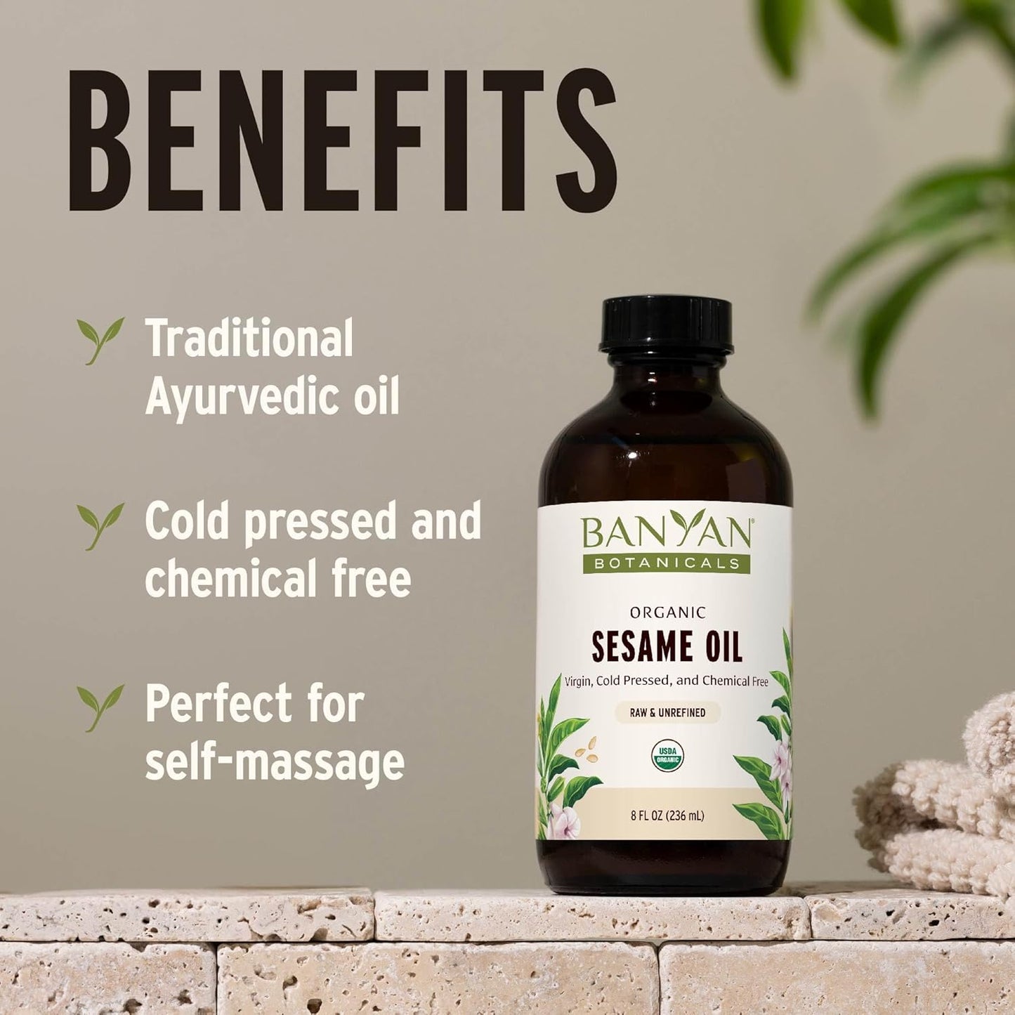 Banyan Botanicals Sesame Oil – Organic & Unrefined Sesame Oil for Skin, Body, Hair & More – Multiple Sizes – 8 oz – Non GMO Sustainably Sourced Vegan