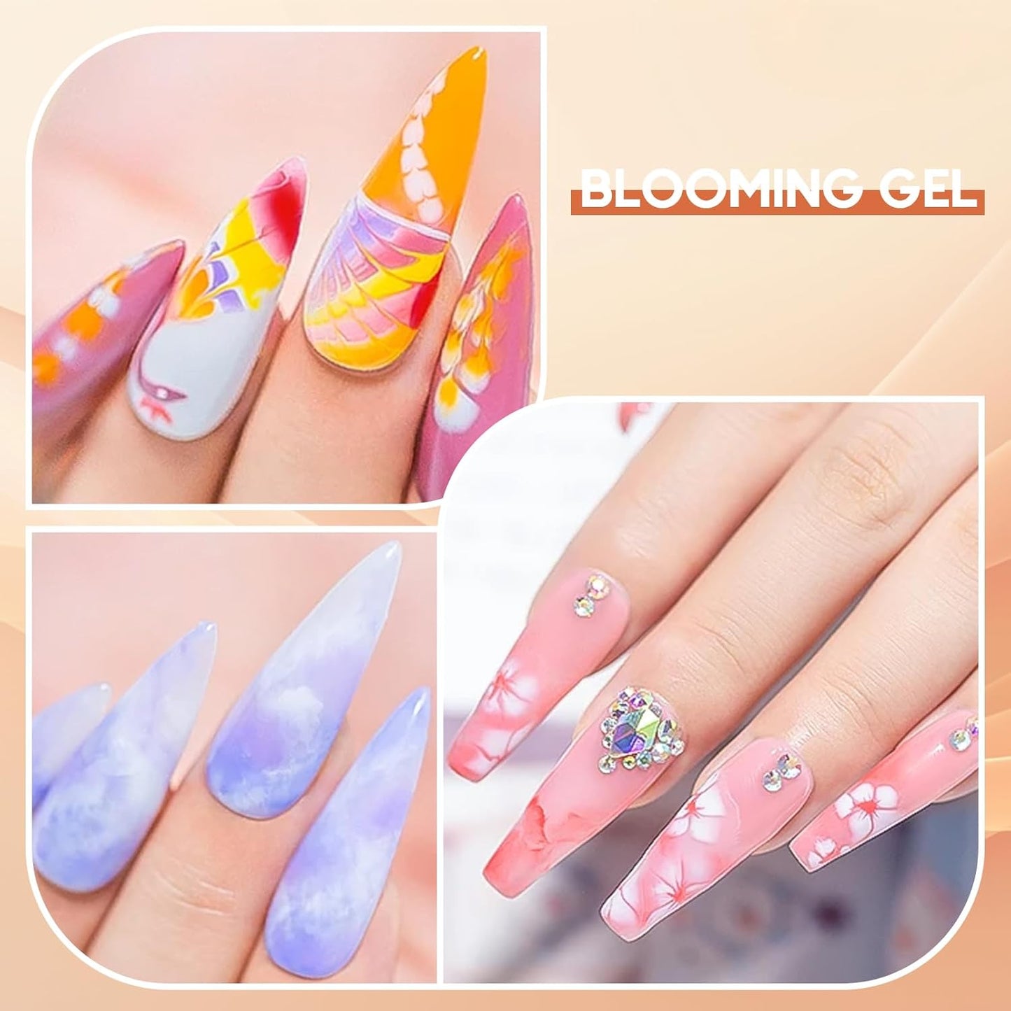 ADHERE Blooming Gel 15ml - Clear UV LED Blossom Gel Polish for Spreading Effect Marble, Watercolor Floral Nail Art, Soak Off Polish, Nail Salon Home DIY