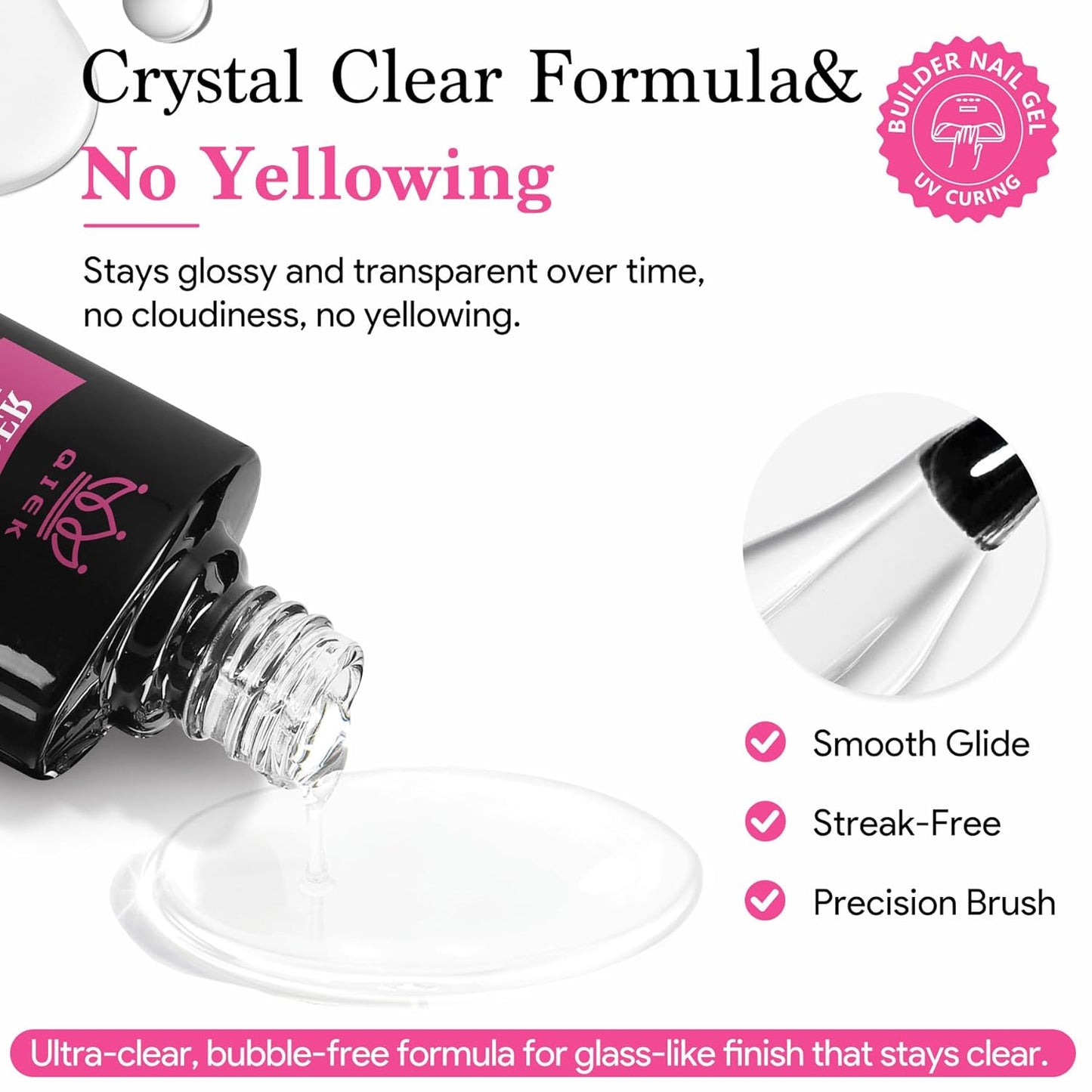 Builder Nail Gel, 7-in-One Builder for Nails Crystal Clear Strengthener Glue Apex Enhancement Extension Hard Building Gel LED Lamp Cured Rubber Base Coat for DIY Beginners& Salon Manicure 0.54 OZ