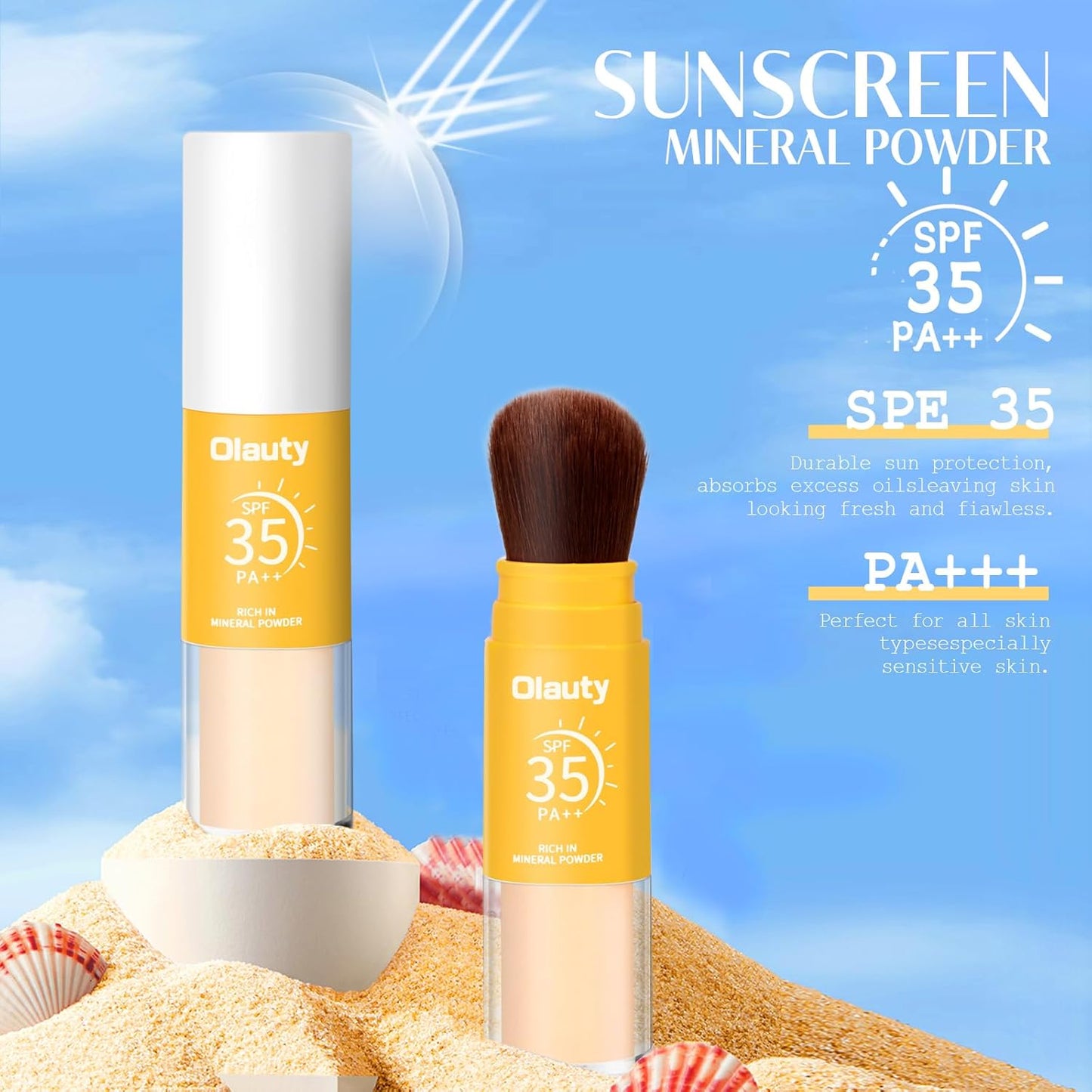 Mineral Sunscreen Setting Powder, Mineral Brush Setting Face Powder Makeup SPF 35 PA Oil Control Natural Matte Finish, Lightweight Breathable Concealer Brush Powder (Medium, 8g)