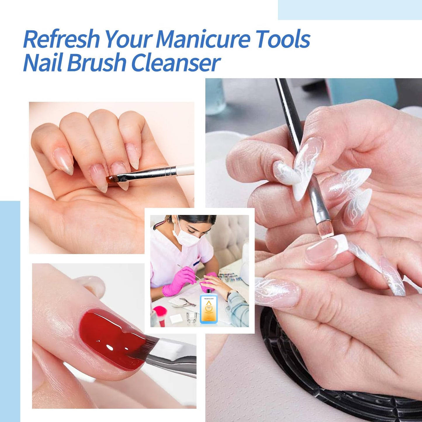 nail brush cleaner for nail brush nail art nail paiting50Pcs Cotton Finger Claws & Makeup Puff Set with 120ml Pen Cleaner Oil β Essential Cleaning Kit for Makeup Brushes, Nail Art, Painting (A12, 1)