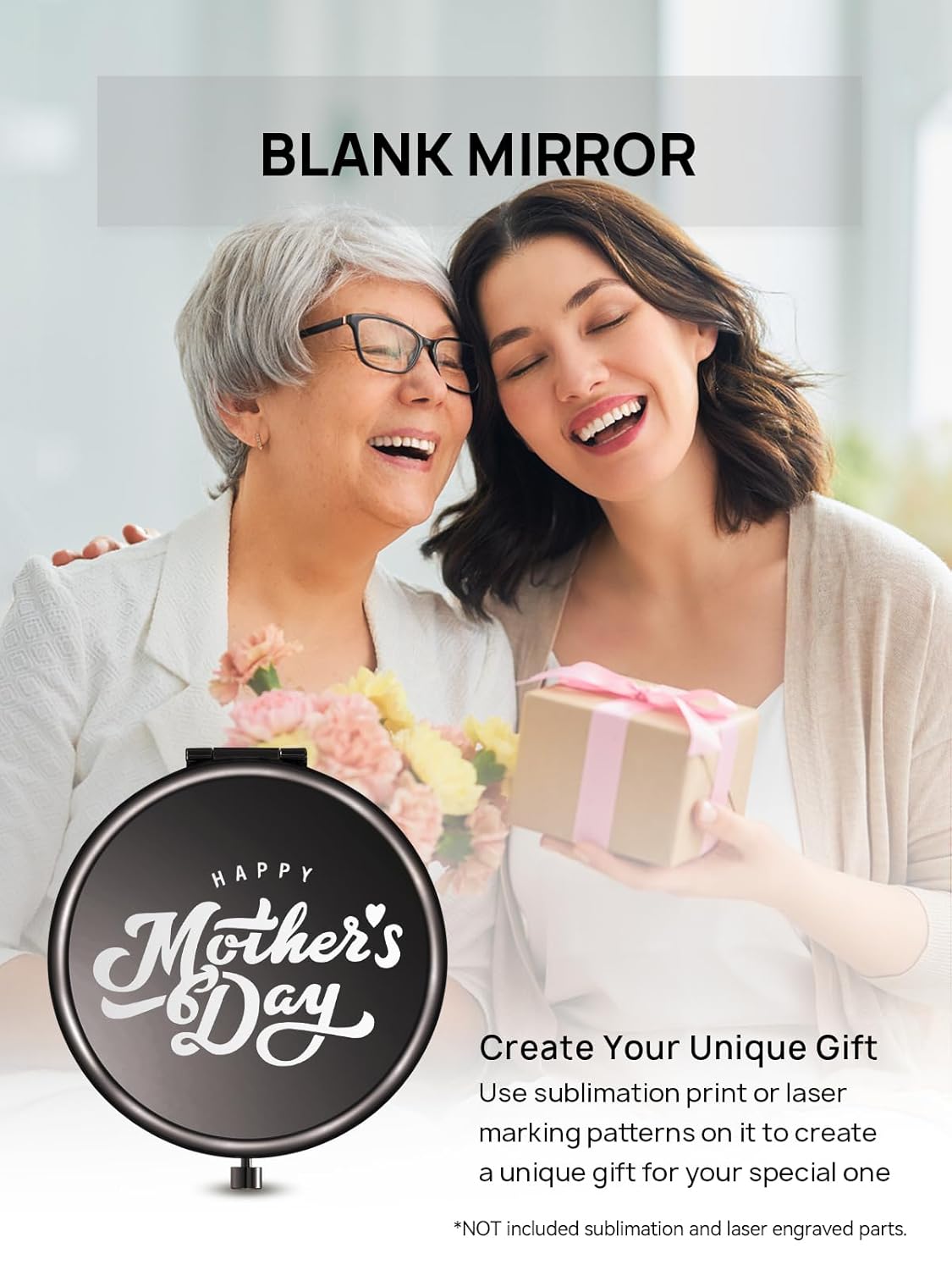 Compact Mirror Bulk, Pack of 6 Double-Sided 1X/2X Magnifying Metal Makeup Mirrors(Round, Onyx Black)