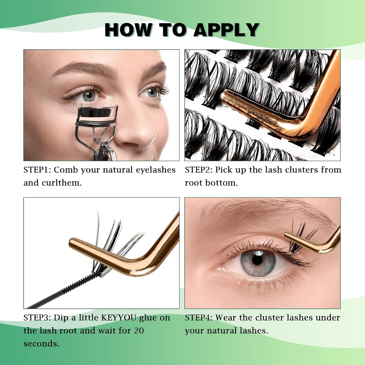 Lash Clusters 300pcs Individual Lashes 40D 0.07D Curl 15mm DIY Eyelash Extension KEYYOU Large Tray Volume Soft&Natural Cluster Lashes(40D-0.07D,15)