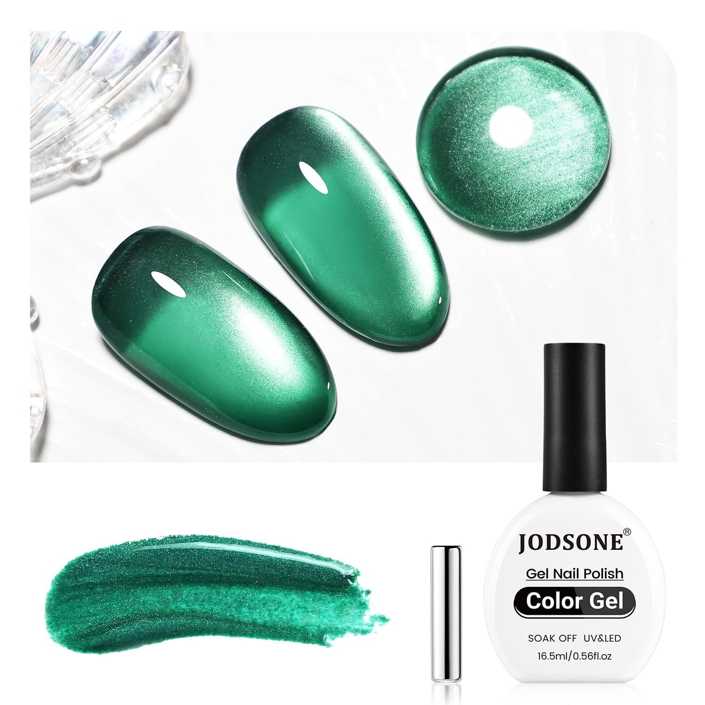 JODSONE 16.5ml Cat Eye Gel Nail Polish Dark Green Single Colors for Holographic Glitter Cat Eye Reflective Translucent Need U V Lamp