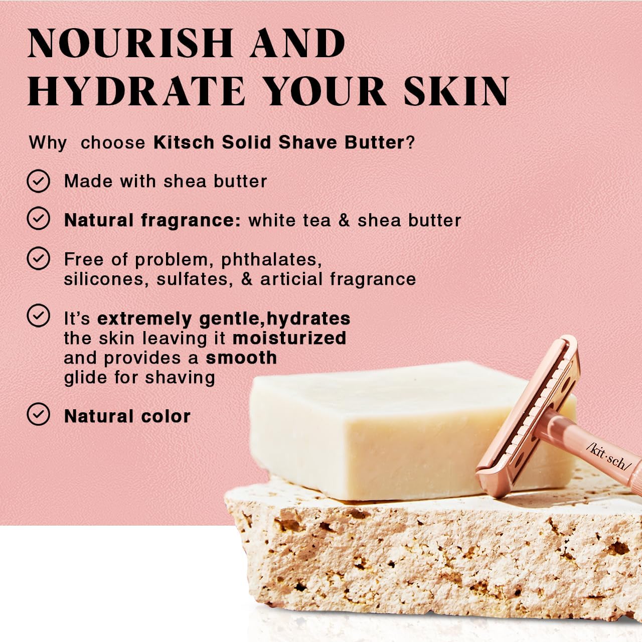 Kitsch Shaving Soap for Women - Hydrating Shave Butter & Shave Soap Bar - Nourishing Bar Soap for Smooth, Irritation-Free Shave – Paraben, Silicone & Sulfate-Free - Vegan, Made in USA - 4 oz