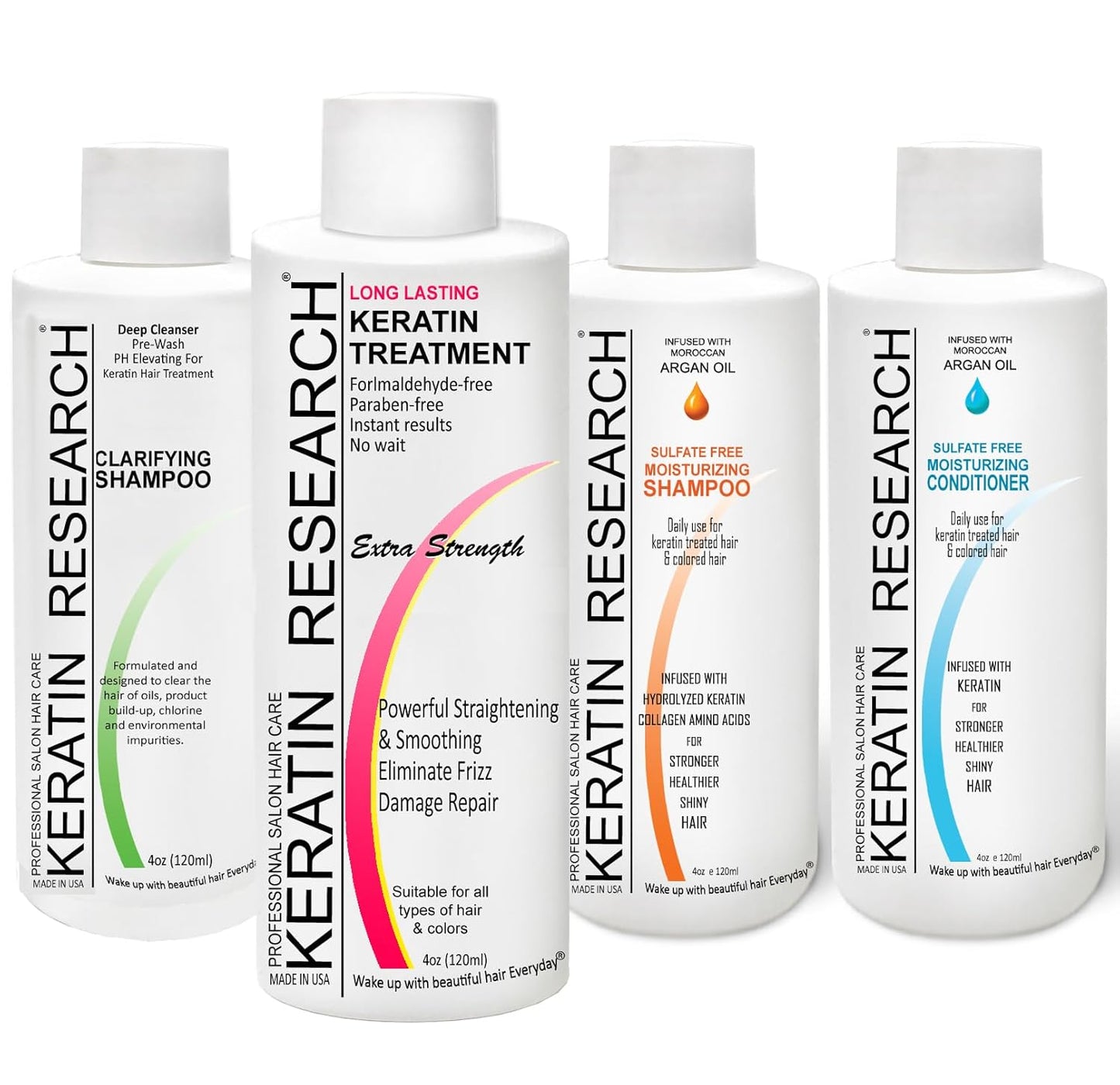 New Brazilian & Blowout Straightening Keratin Hair Treatment STRONG FORMULA Parabens-Free Long Lasting Organic Natural Results with Argan Oil Keratina Brasilera (4PC EXTRA STRENGTH)