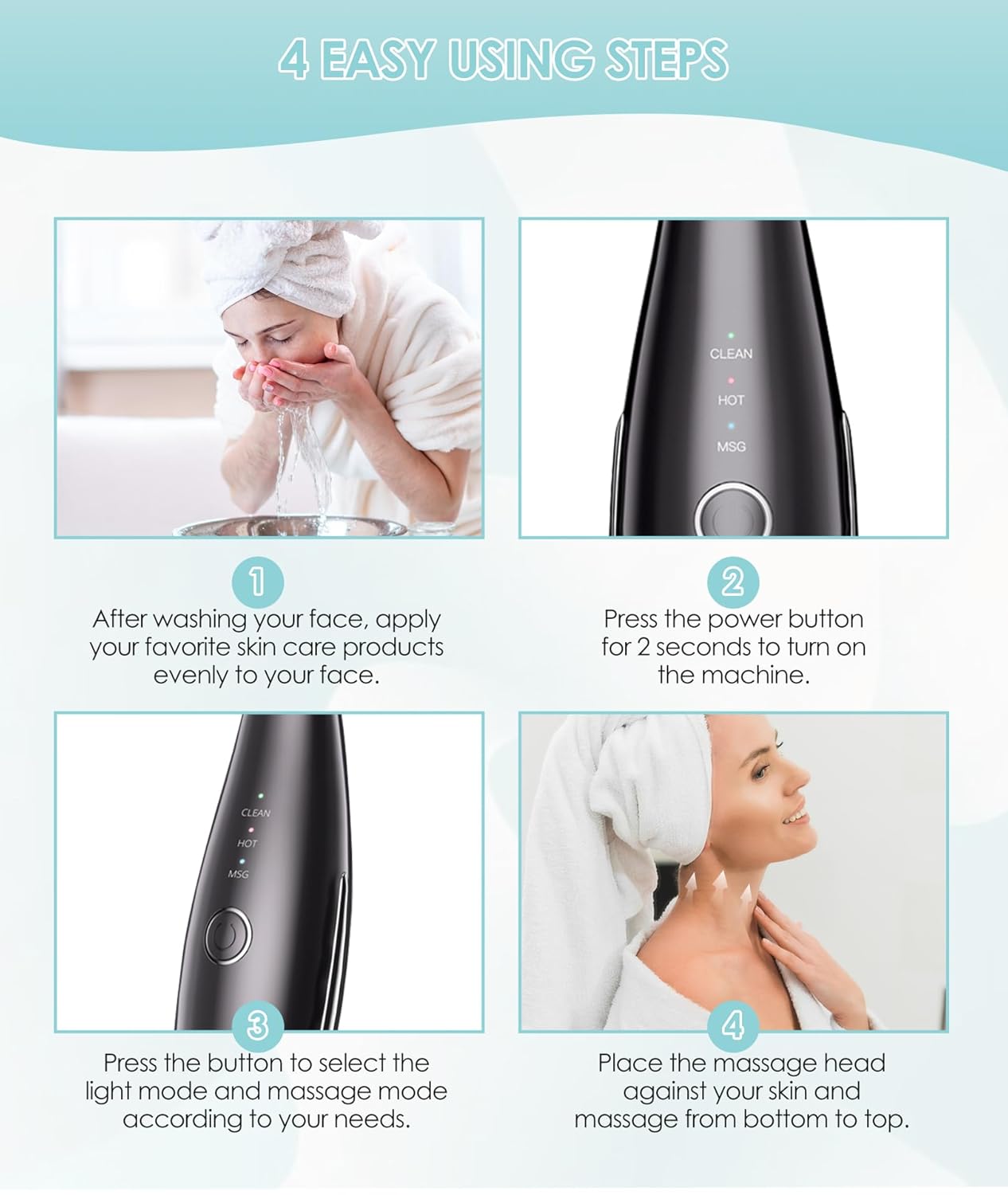 7 Color Neck Face Massager - Facial Massager Tool for Skin Care at Home, Vibrating Face Massager with Thermals, Galvanic Machines Black