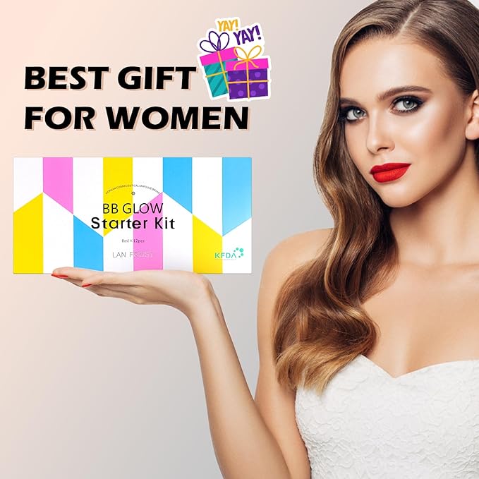 BB Facial Glow Serum Starter Kit Hyaluronic Acid Essence Foundation Skin Care Kit 0.27oz 12 Vials, Combined With Niacinamide and Peptides To Brighten Skin Tone Anti-Aging Foundation 6-Color Mix Pack