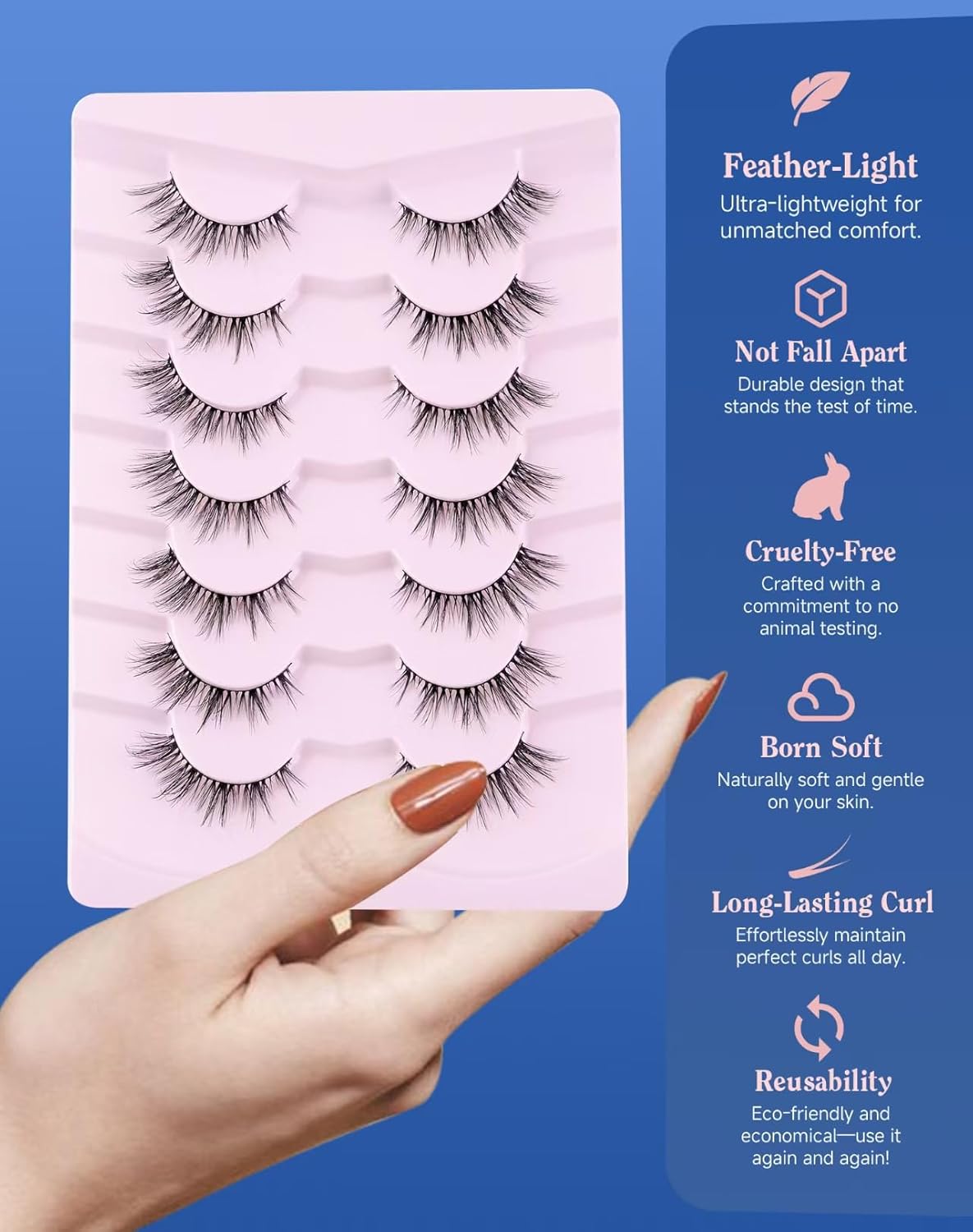 Cat eye Lashes Natural Wispy Lashes Everyday Natural Look Flared Eyelashes False Eye Lashes Soft Fluffy Lashes False Eyelashes 7 Pairs D93