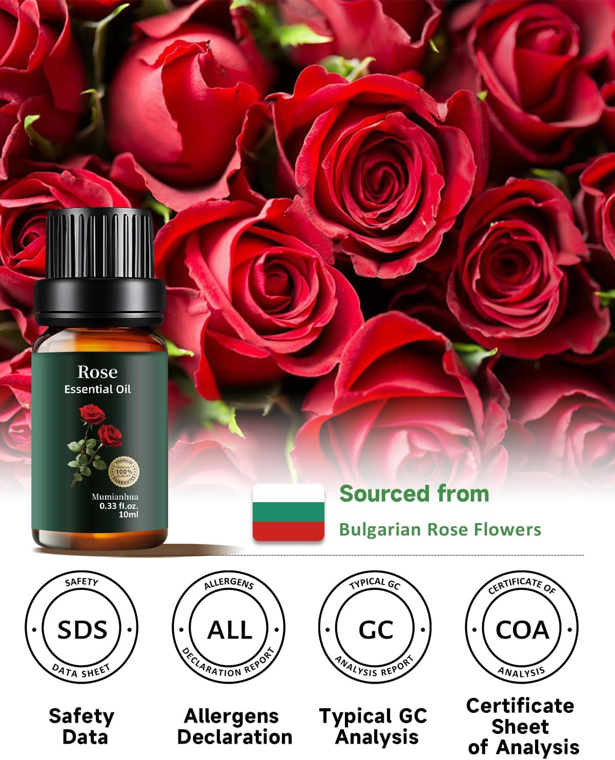 Rose Essential Oil for Skin, Rose Oil Essential Oil Pure - Mumianhua Essential Oils Rose Therapeutic Grade Rose Aromatherapy Oils for Diffuser, Hair, Soap Making, Candles Making, Perfume 10 ml
