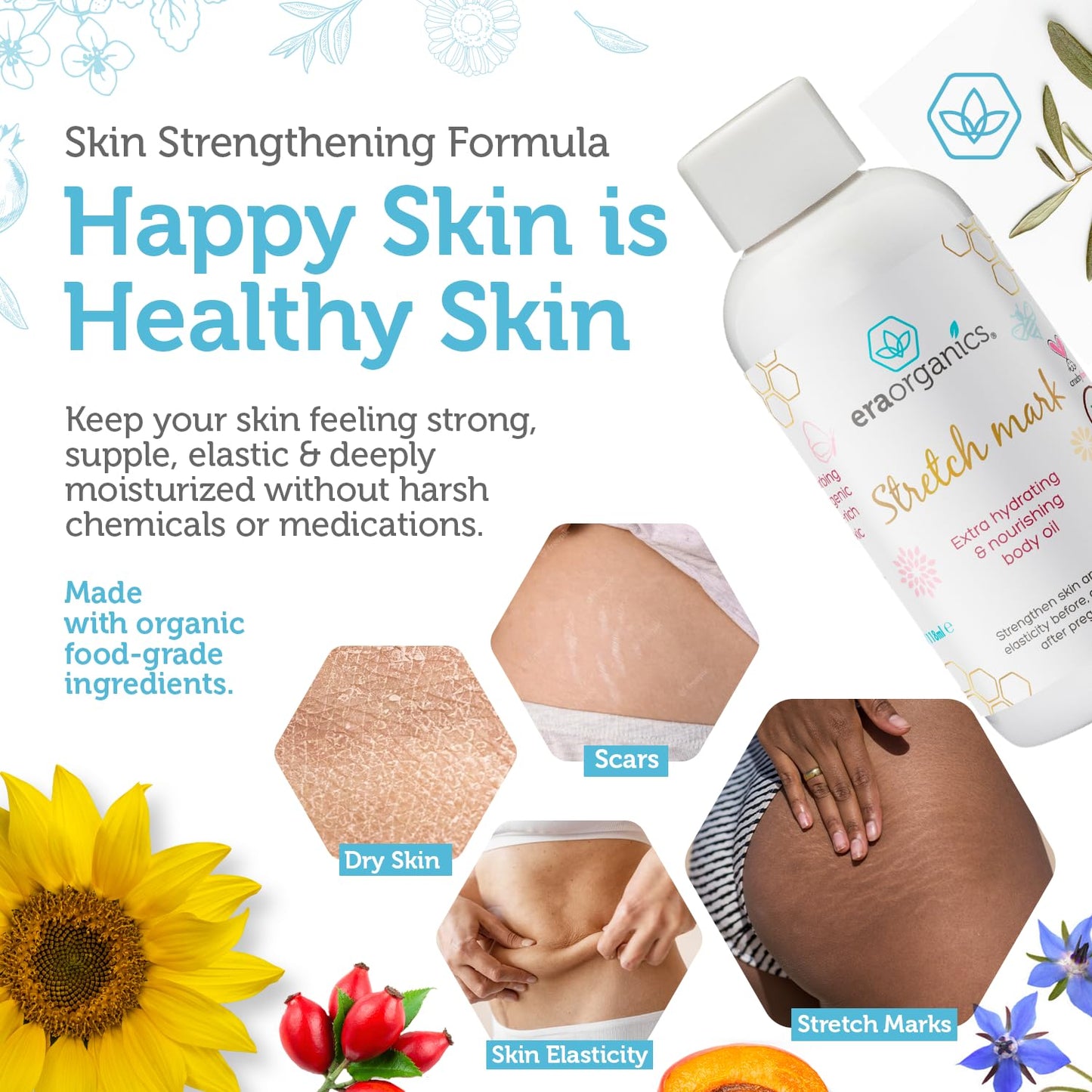 Era Organics Organic Stretch Mark Oil for Pregnancy - Extra Moisturizing Belly Oil for Pregnancy - Pregnancy Oil to Prevent Stretch Marks - Pregnancy Must Haves