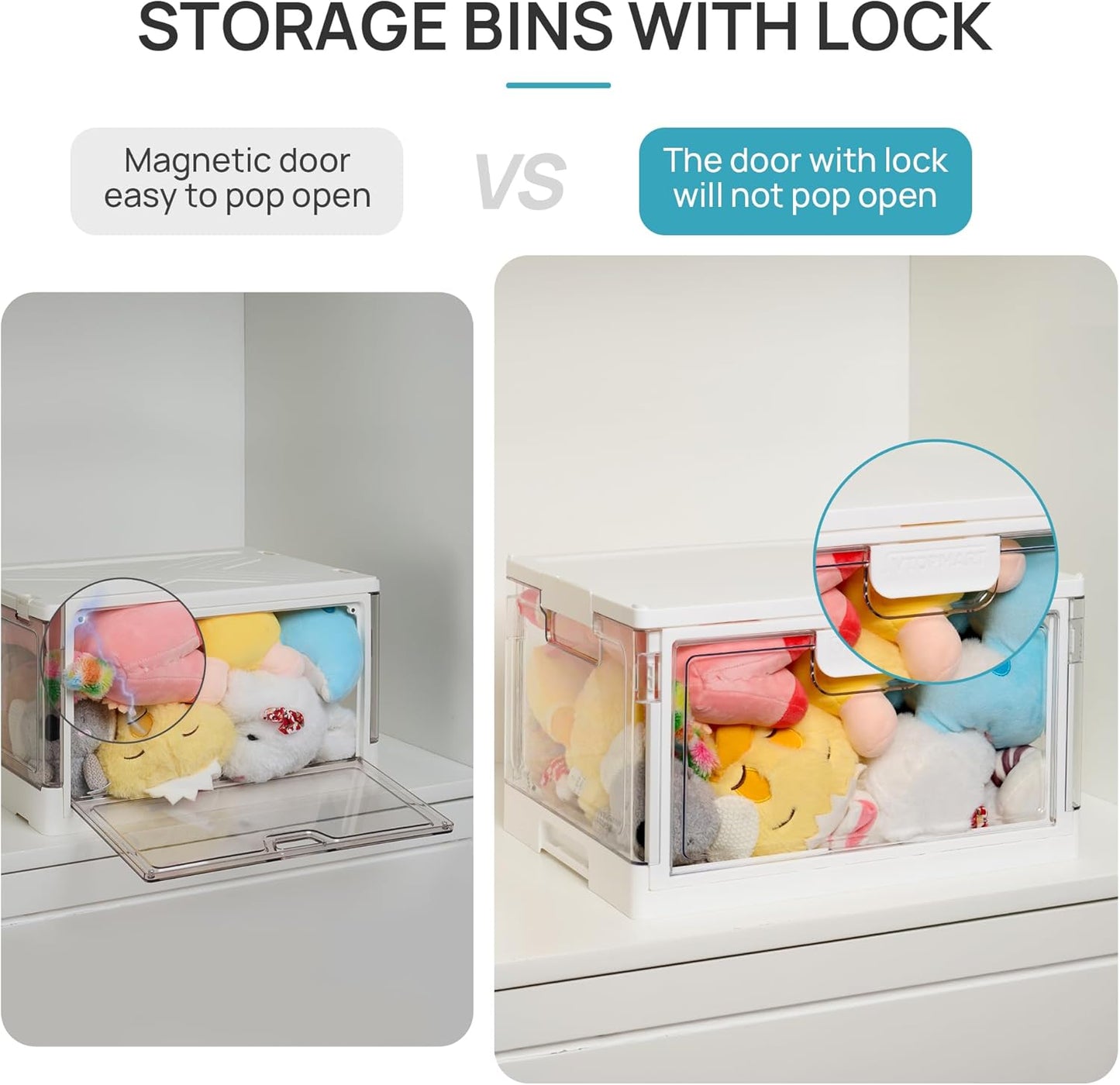 Vtopmart 4 Pack Stackable Storage Bins with Lids,24QT Clear Foldable Closet Organizer with Front-Open Doors,Plastic Storage Containers for Living Room, Bedroom, Craft Room, Dorm Organization