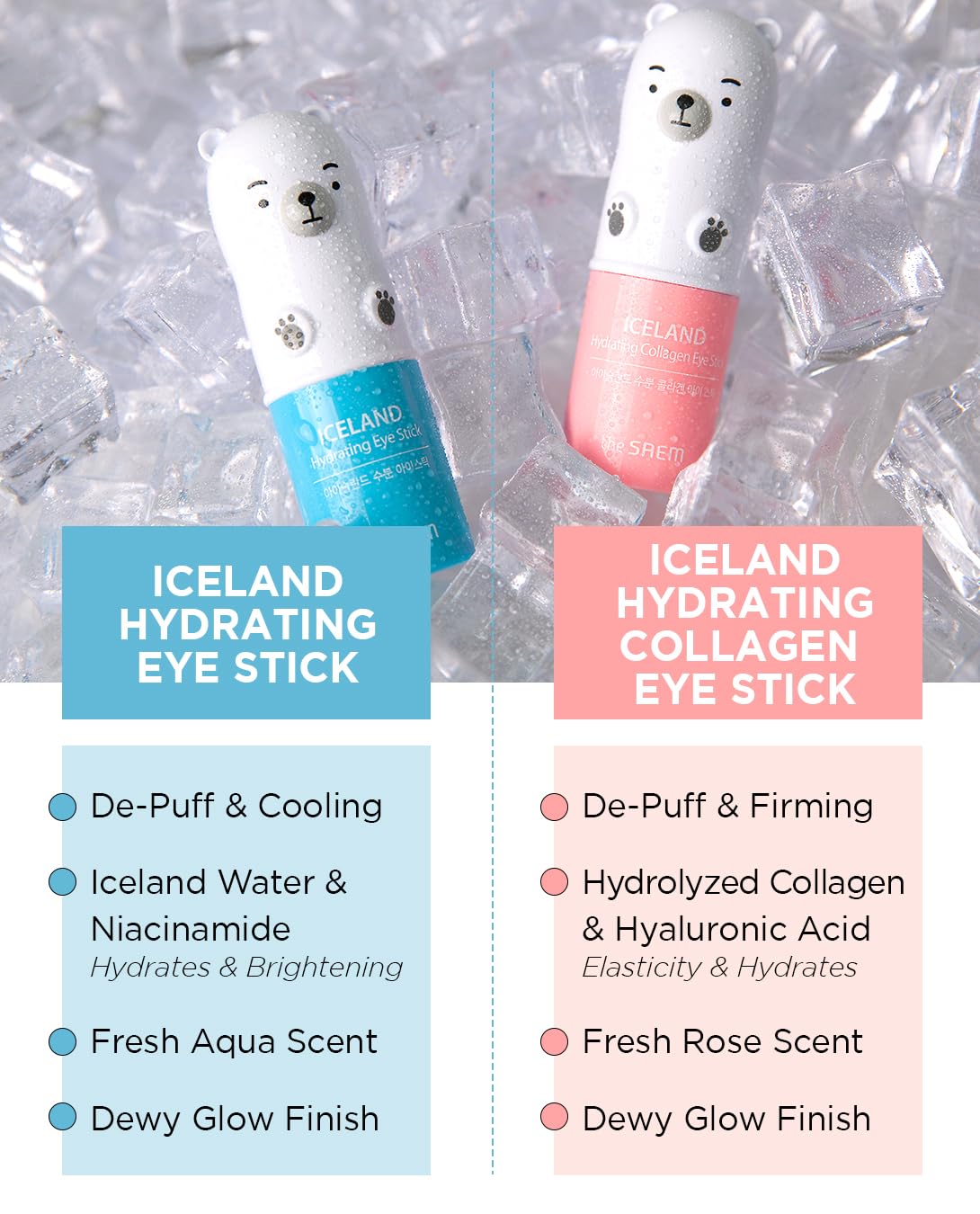 THESAEM Iceland Hydrating & Collagen Eye Stick 2 Pack - Cooling & Anti-Wrinkle Eye Balm for Dark Circles and Puffiness β Under Eye Treatment - Reduce Wrinkles and Moisturizing - Duo Set