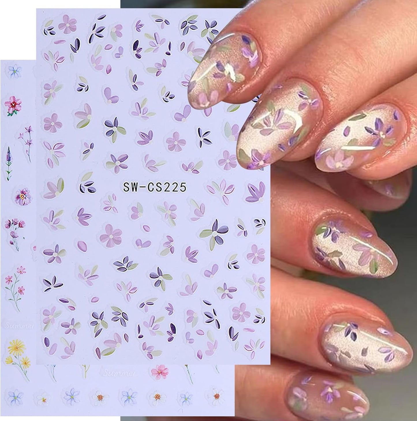 Flower Stickers Nail Art Decals 12PCS Summer Nail Art Designs with Tweezers Tulip Butterfly Leaf Florals Ladybug Decals 3D Self-Adhesive Manicure Simple Nail Stickers for Women Acrylic Nails Supplies