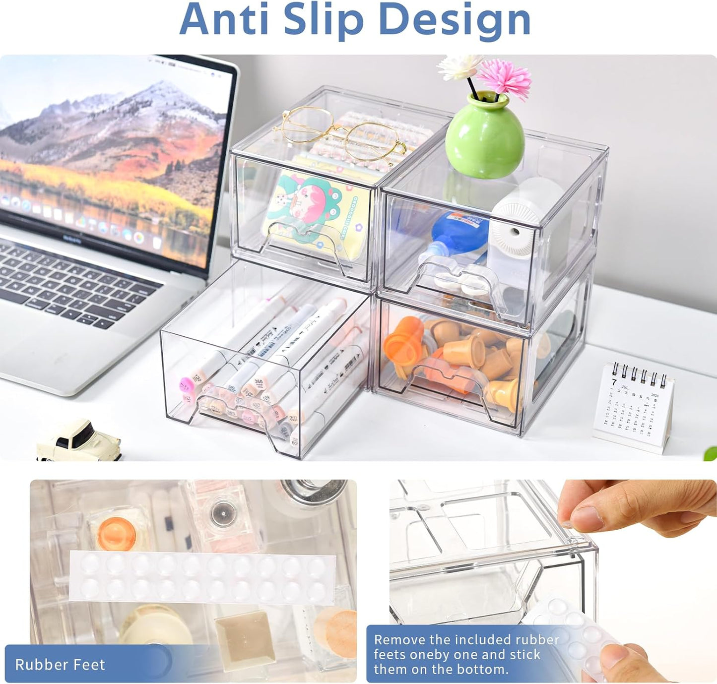 Plastic Drawers Storage, 6 Pack Clear Stackable Storage Drawers, Acrylic Storage Bins with Drawers for Fridge Organizers, Small PlasticDrawers Stackable for Makeup Organizers Cosmetic Display