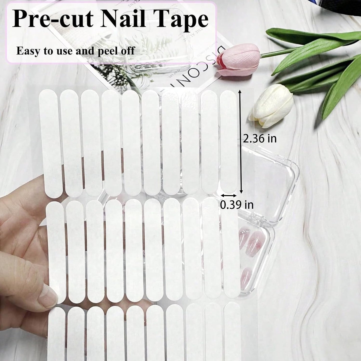 12pcs Press on Nail Storage Box with 60 Pcs Adhesive Double Sided Tape Acrylic Nail Display Box Artificial False Nail Box Organizer Fake Nail Case Transparent Nail Packaging Boxes for Nail Salon