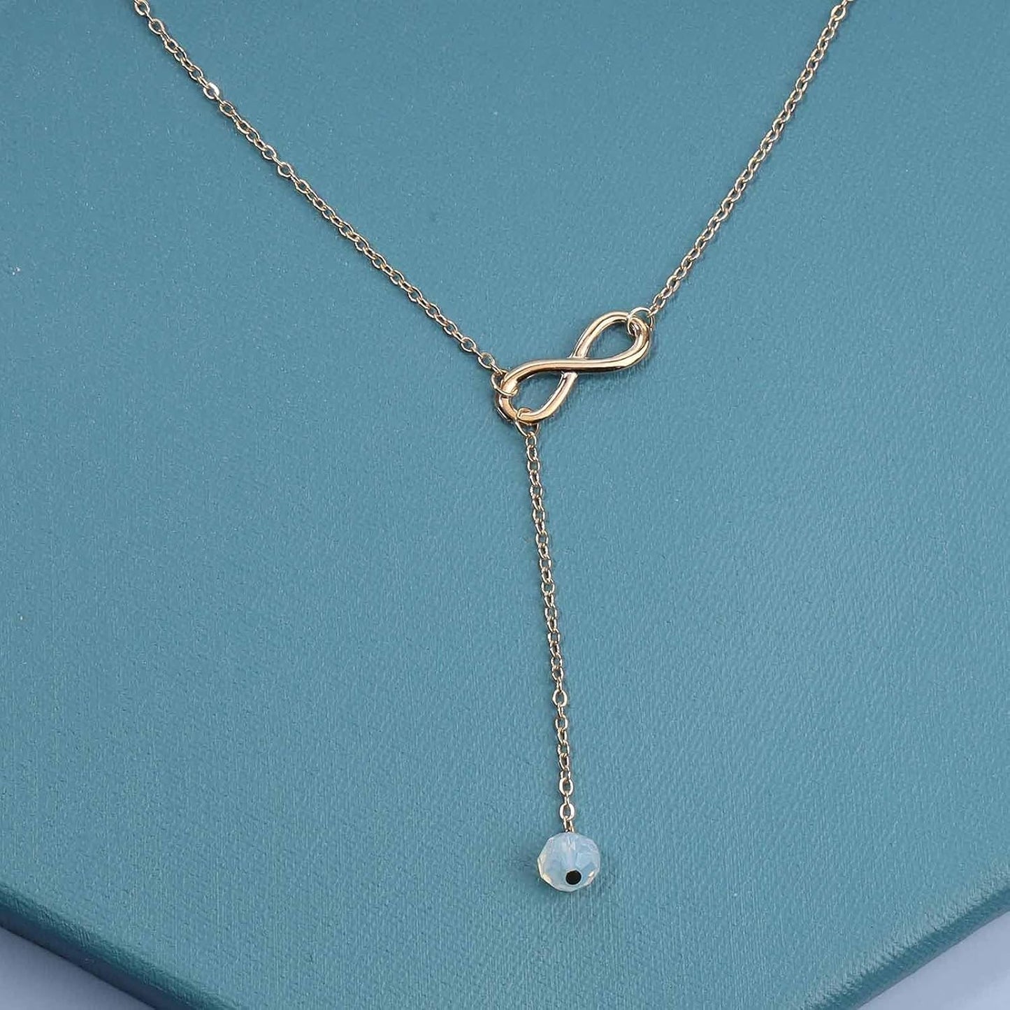 Boho Crystal Infinity Necklace Gold Y Necklace Minimalist Crystal Y Lariat Necklace Chain Jewelry for Women and Girls