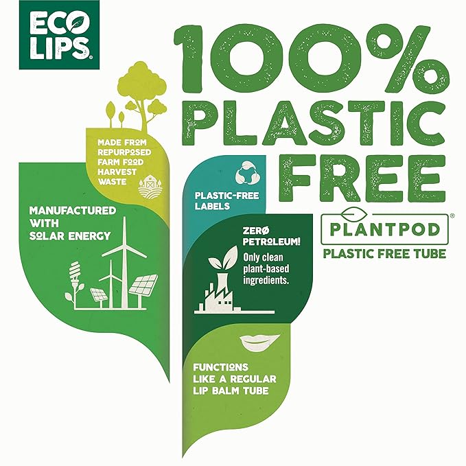 Eco Lips Freshly Squeezed Organic Fruit Lip Balms - Citrus Got Real (Lemon/Lime), Melondramatic (Watermelon), Jam Packed (Strawberry) Plastic-Free Plant Pod 6-pack by Eco Lips 100% Natural.