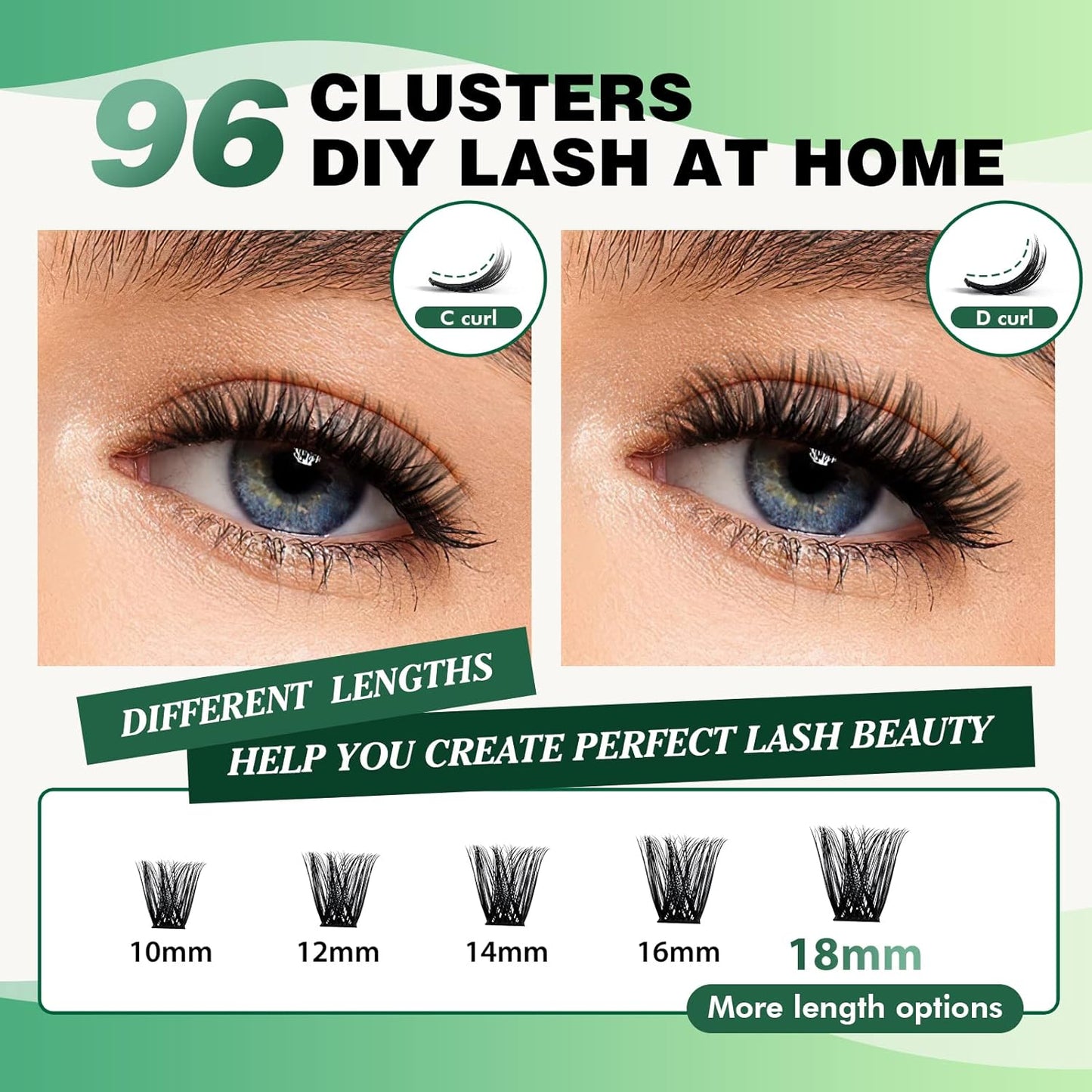 Lash Clusters 96pcs Individual Lashes Y02 D Curl 10-18MIX Cluster Lashes KEYYOU Volume Wispy Lash Extension Soft&Comfortable Easy DIY at Home(Y02,D-10-18MIX)