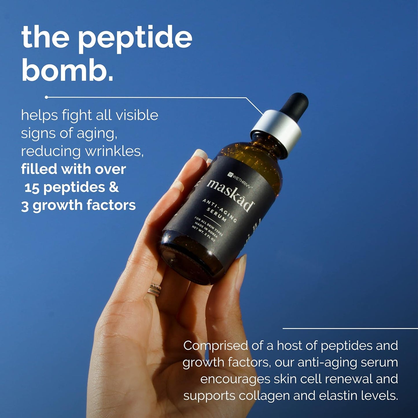 MASKĀD® Advanced Anti-Aging Multi-Peptide Enriched Facial Serum, Peptide Serum to Support Skin Appearance, Fine Lines, & Hydration, Collagen-Focused Care, Clean, Gentle Skin Care, Extra Large 2oz