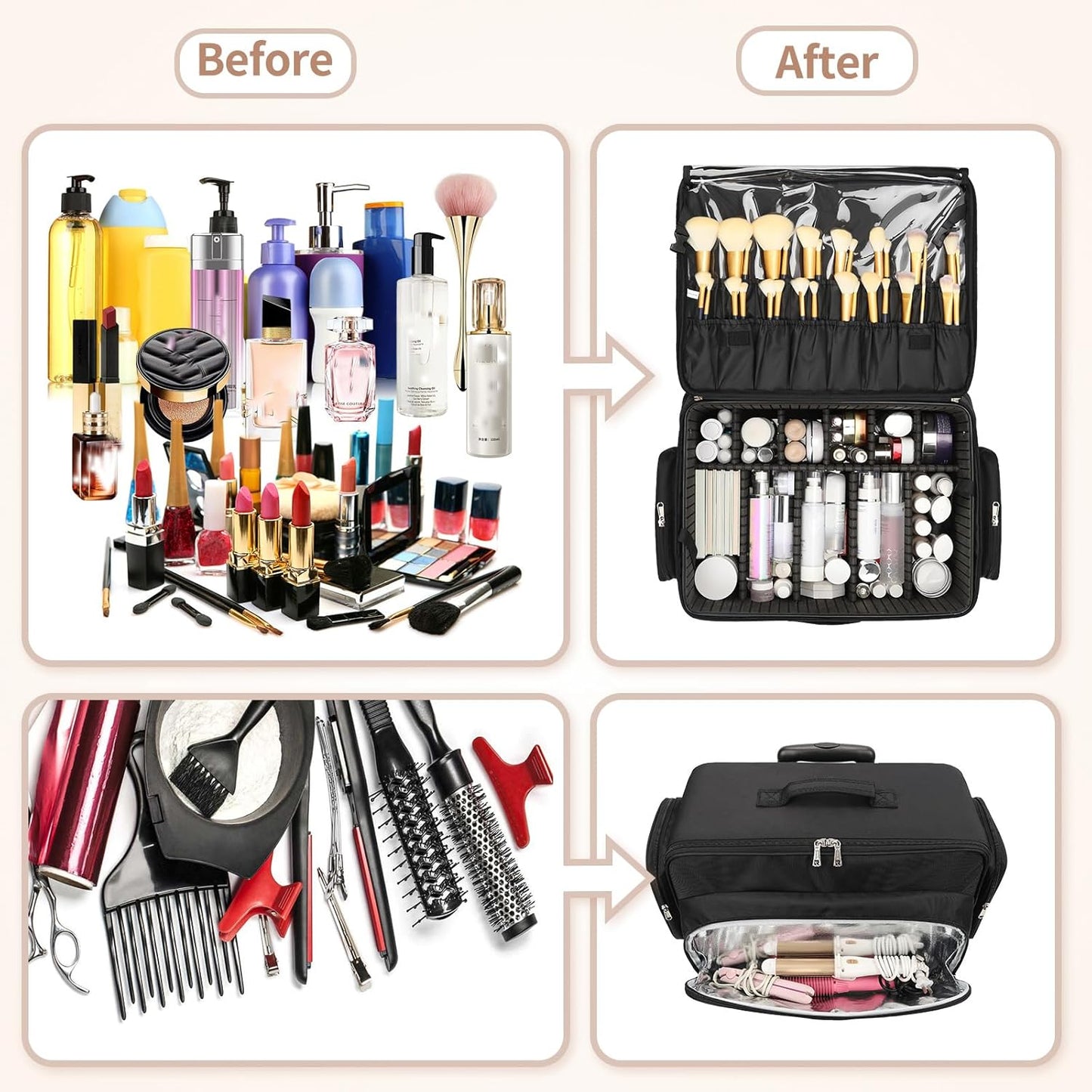 Large Rolling Makeup Case,Professional Makeup Artist Bag with 4 Small Bag Makeup Case, Adjustable Dividers, Portable Travel Supply Station for Cosmetics Storage Organizer Trolley Suitcase Makeup Cart