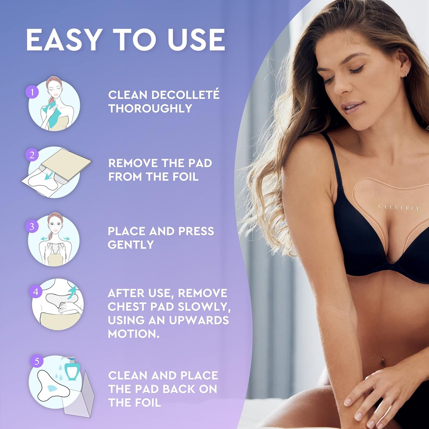 CLEVERFY Silicone Chest Wrinkle Pads Sleeping Reusable (2 Pack T-shape) - Silicone Decollete Anti Wrinkle Chest Pads - Anti Wrinkle Patches for Decollete Wrinkle Prevention