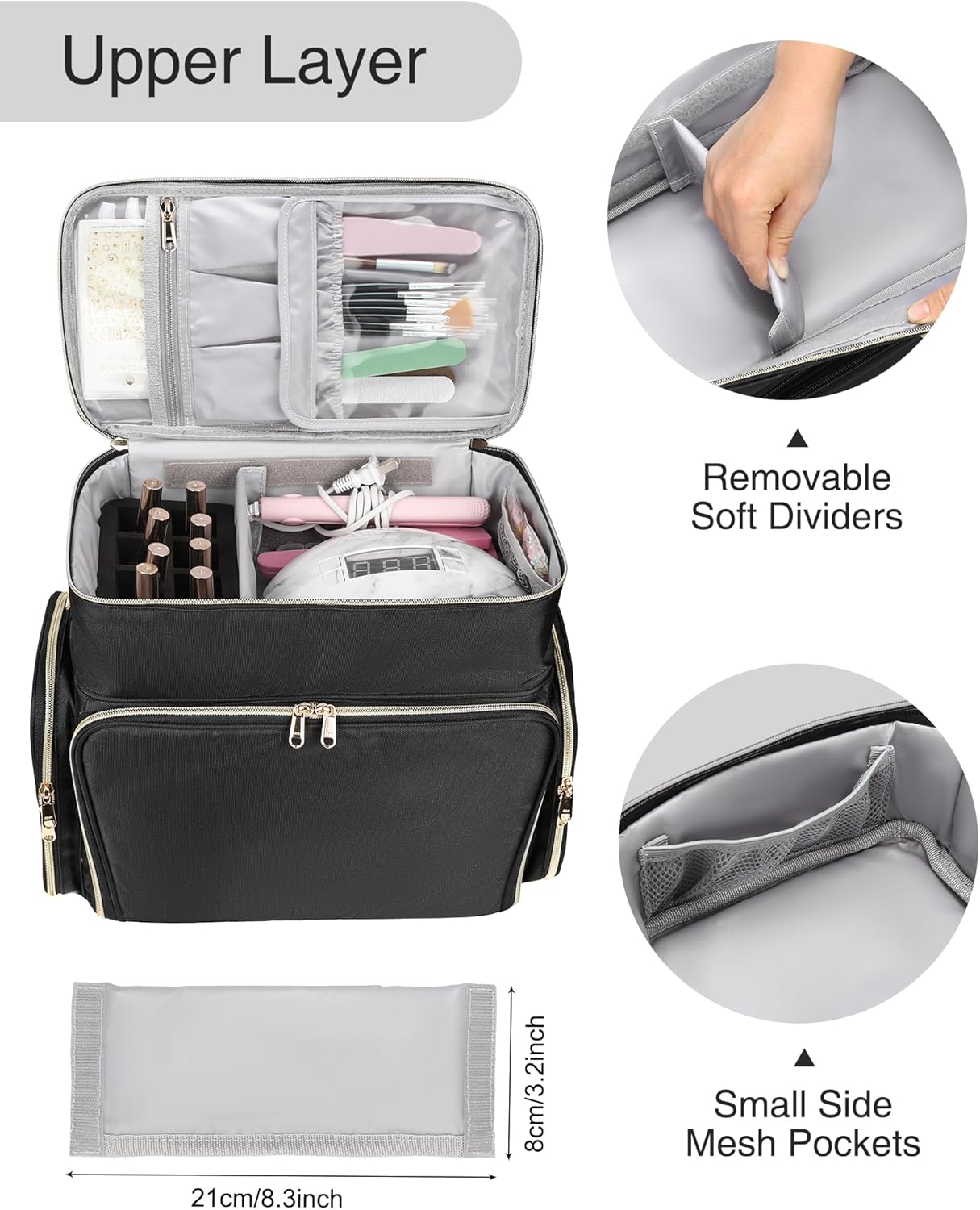 Nail Polish Organizer Case, Large Nail Polish Holder Hold 64 Bottles (15ml/0.5 fl.oz), Large Capacity for Nail Polish, Nail Lamp, Nail Art Accessories, 3 in 1 Storage Bags